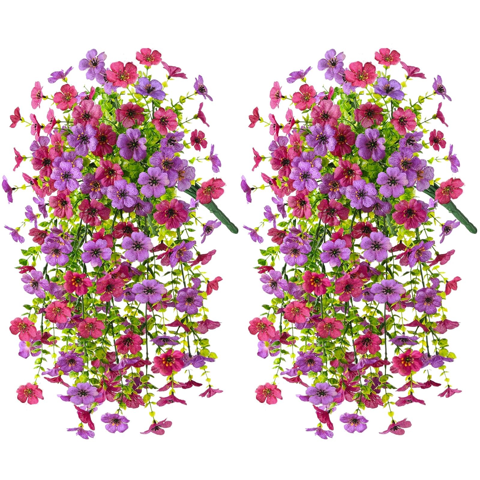 2Pcs Artificial Fake Hanging Flowers for Outdoors UV Resistant Artificial Pla…