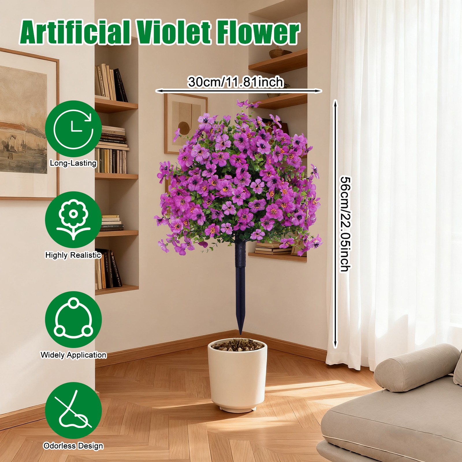 2Pcs Artificial Violet Flower Faux for Indoor Outdoor Garden Porch Patio Wedding