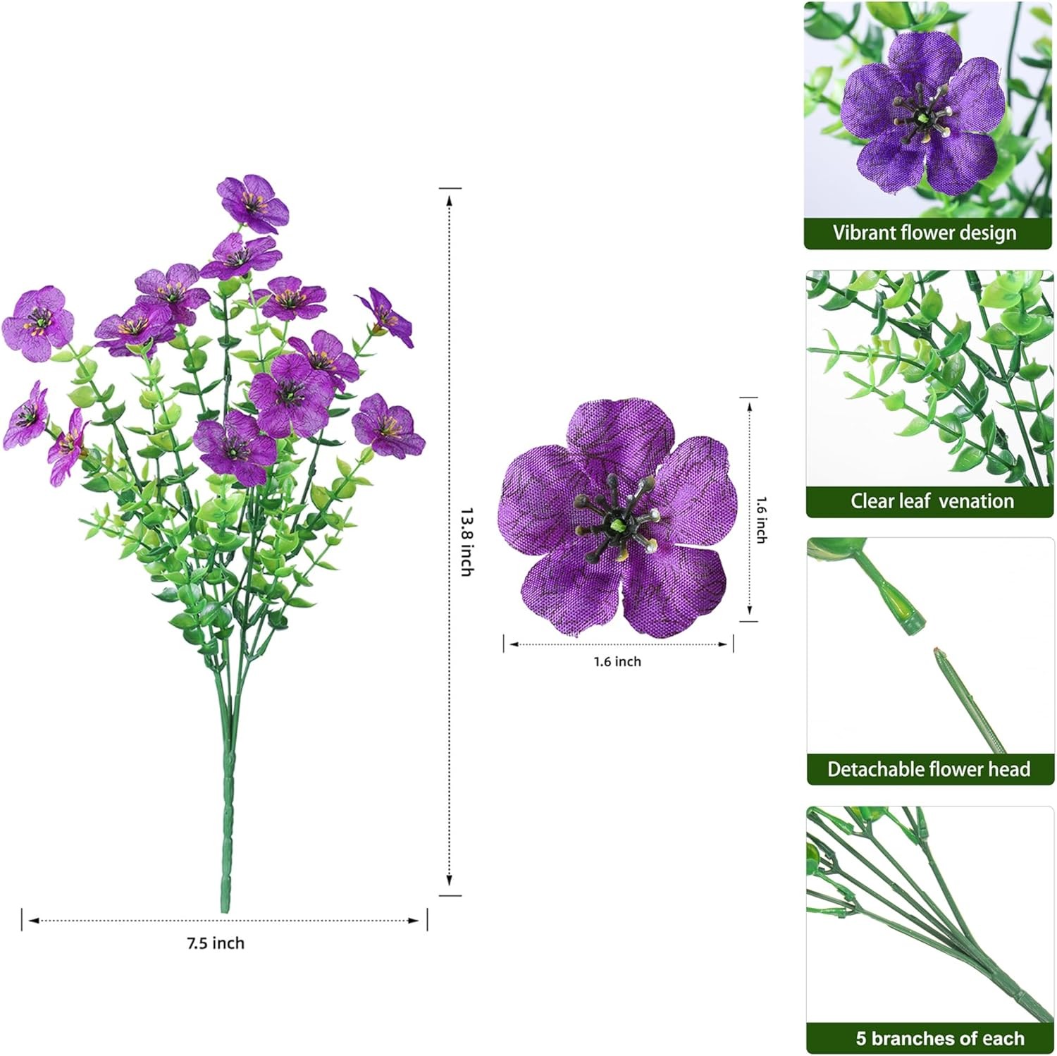 Artificial Flowers for Outdoor 24 Bundles Fake Mums with Eucalyptus Leaves UV