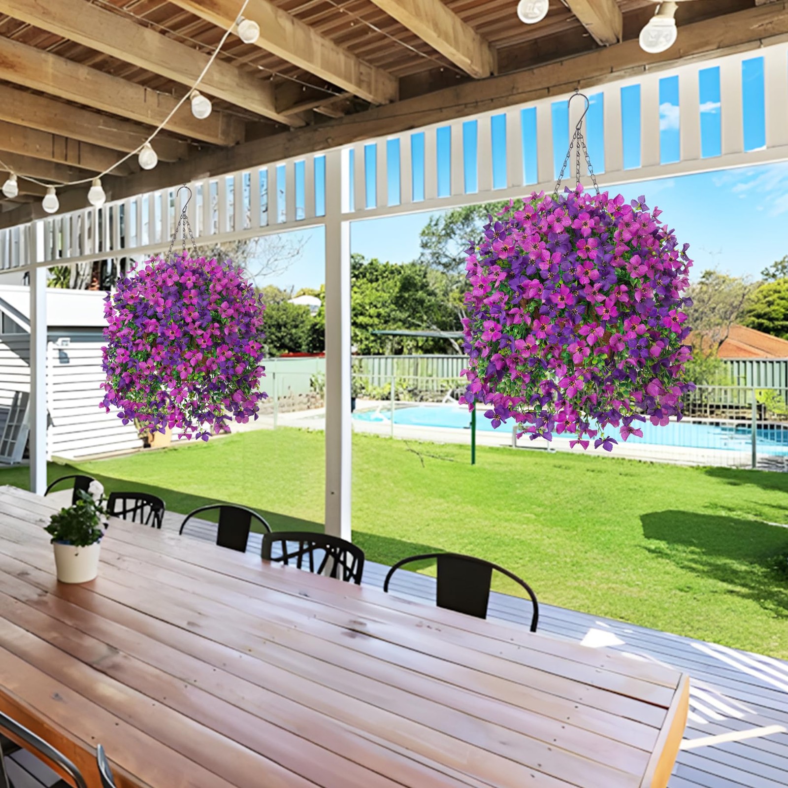 INXUGAO Artificial Hanging Flowers Plants with Basket for Outdoors, Realistic…