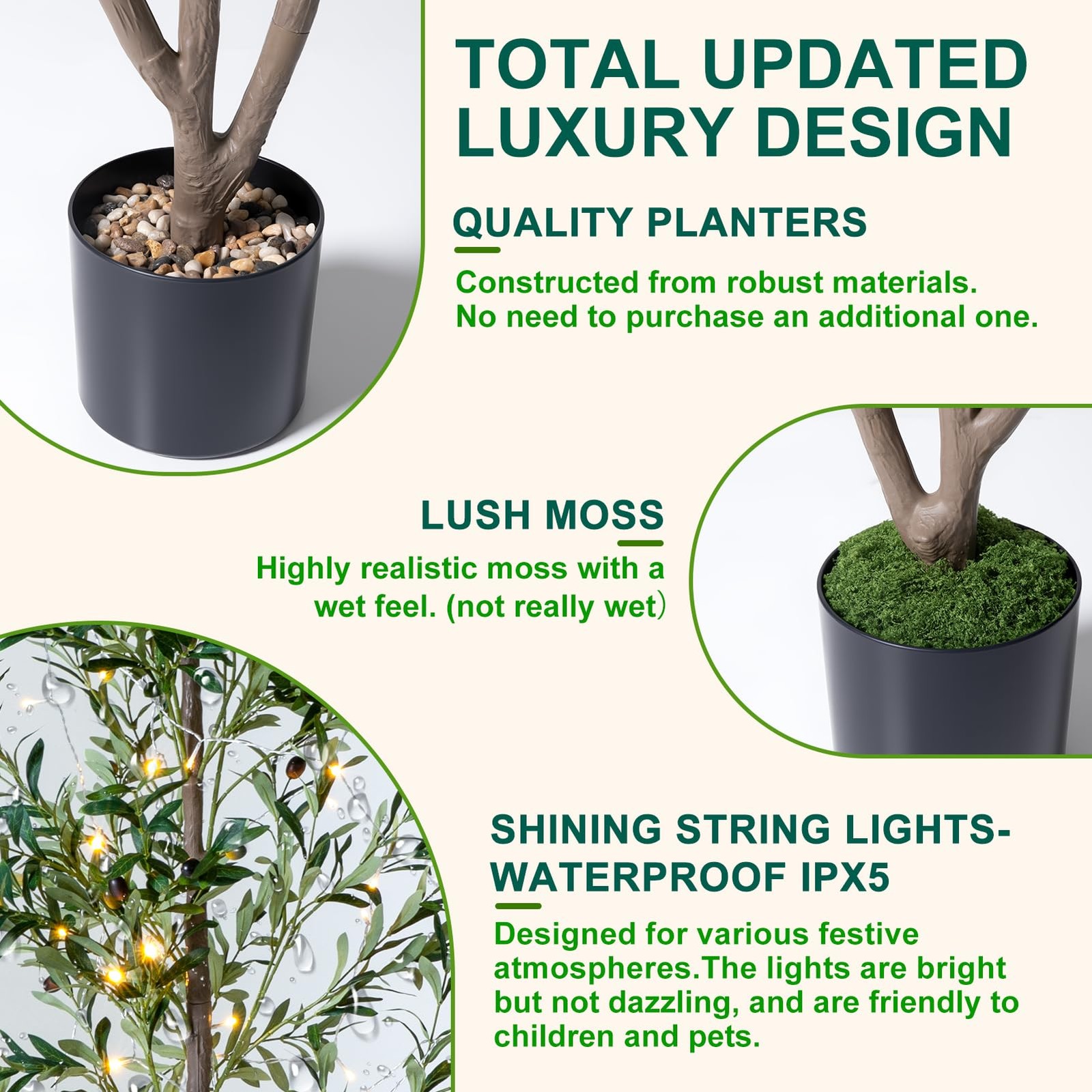 Olive Trees Artificial Indoor, 5FT Tall Faux Olive Tree with Moss and Planter…