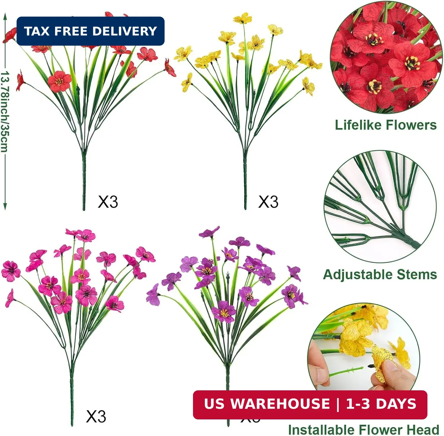 Ouddy Decor 12 Bundles Artificial Flowers for Outdoors Fake Silk Flowers UV Resi