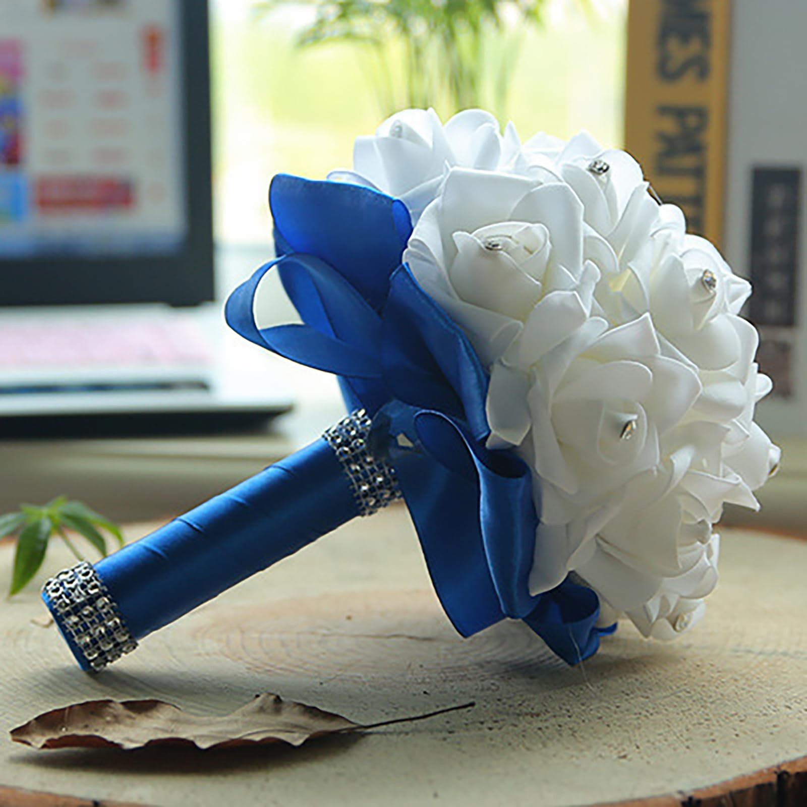 Wedding Bouquet – Bride & Bridesmaid Hand Roses, Silk Roses, Crystal Diamond …