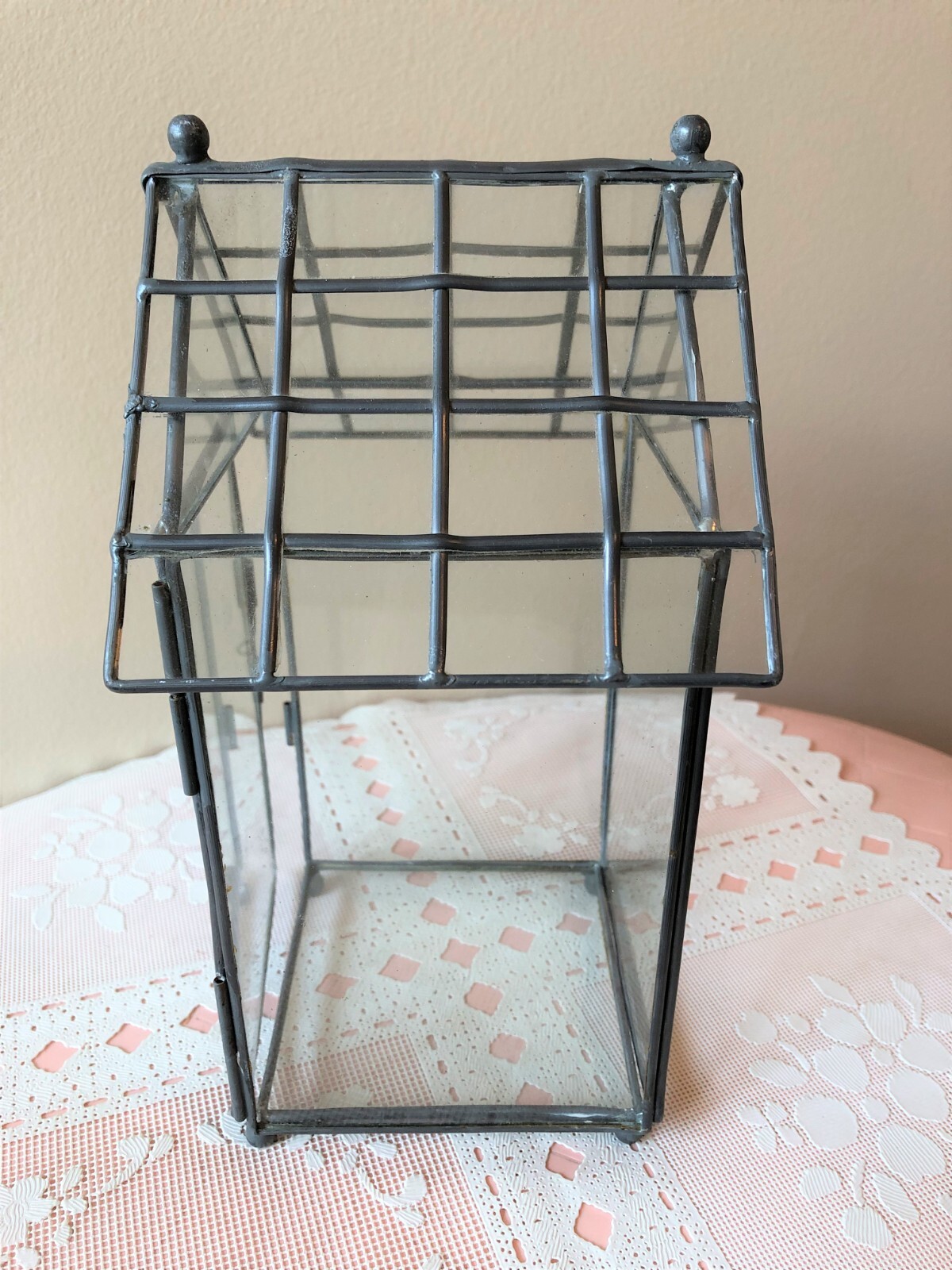 Glass House Terrarium With Silver Metal Trim Hinge Locking Door