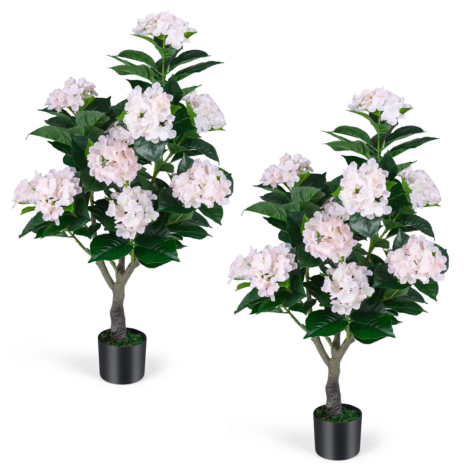 2-Pack Artificial Hydrangea Tree, 43.5″ Faux Flower Plants with 11 Blooms&Trunk