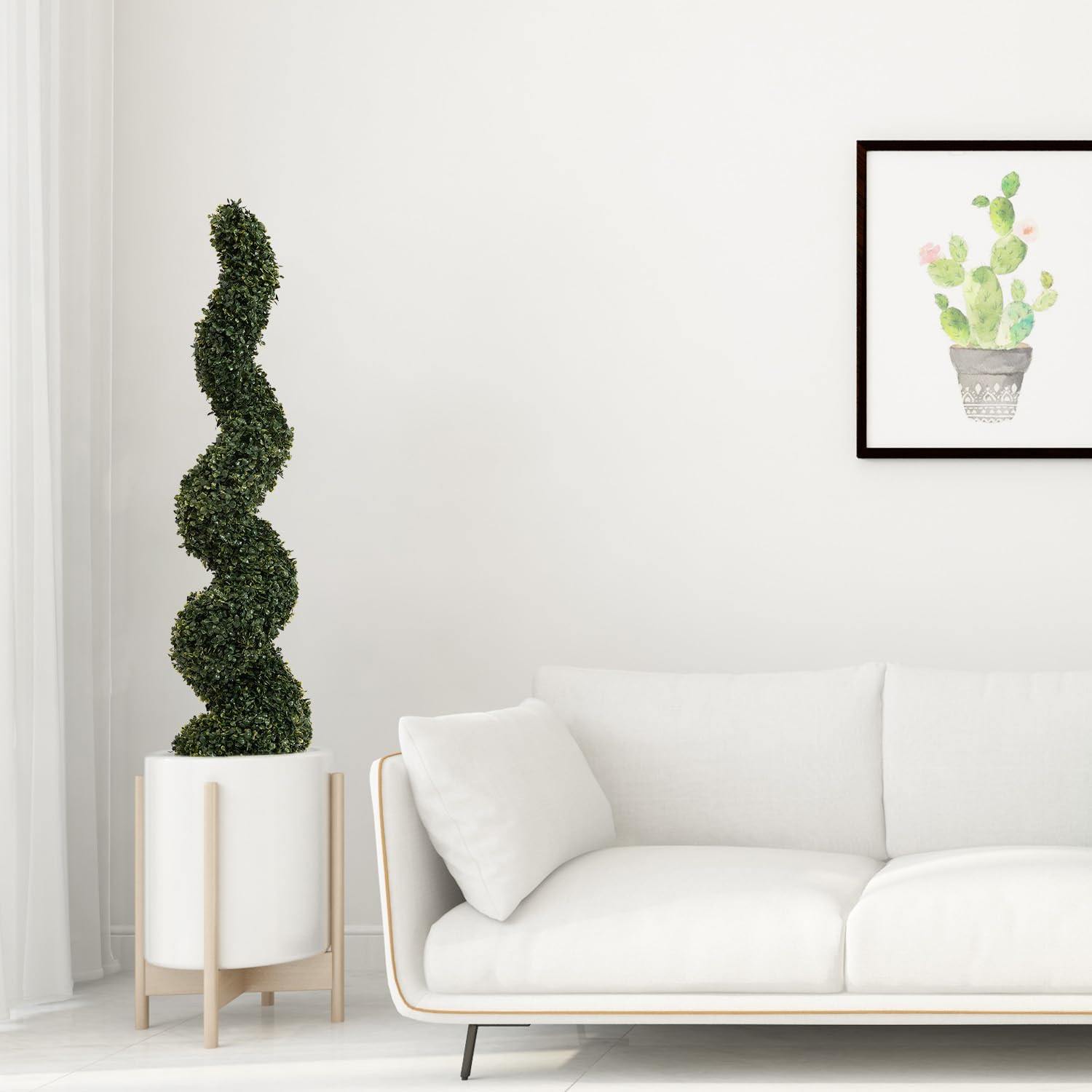 4Ft UV Resistant Spiral Topiary Trees – Set of 2 Faux Boxwood Plants