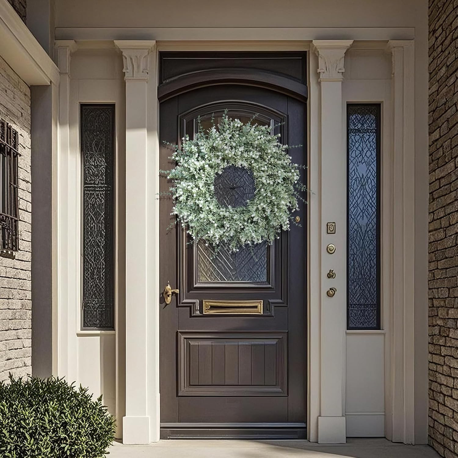 26”Large Artificial Eucalyptus Wreath for Front Door(White-Green) | Weather Res
