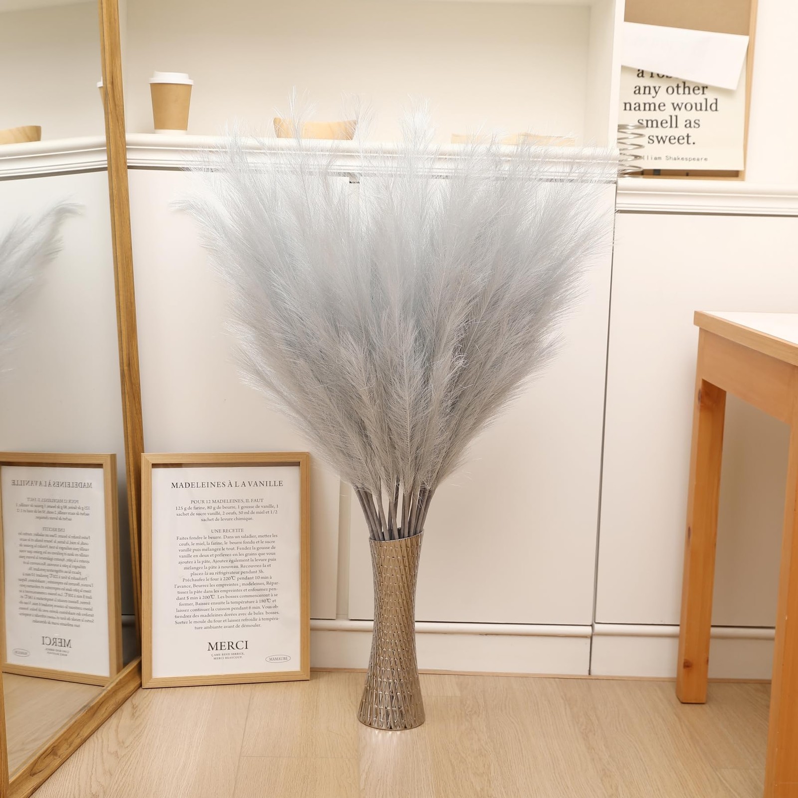 8 PCS Silver Pampas Grass Decor 45 Inch Tall Large Faux Pompous Artificial