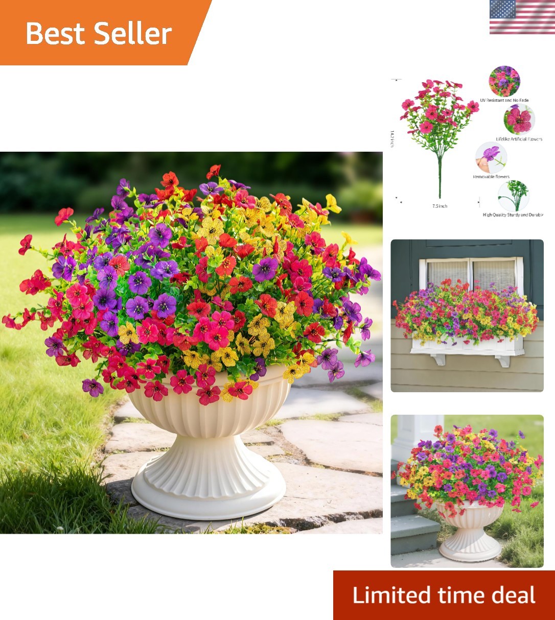 Vibrant 16-Pack Artificial Flowers – UV Protected for Stunning Garden Displays