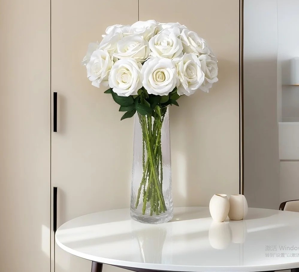 Artificial Rose Flowers Realistic Faux Rose Stems Wedding Home Party Decor 20PC