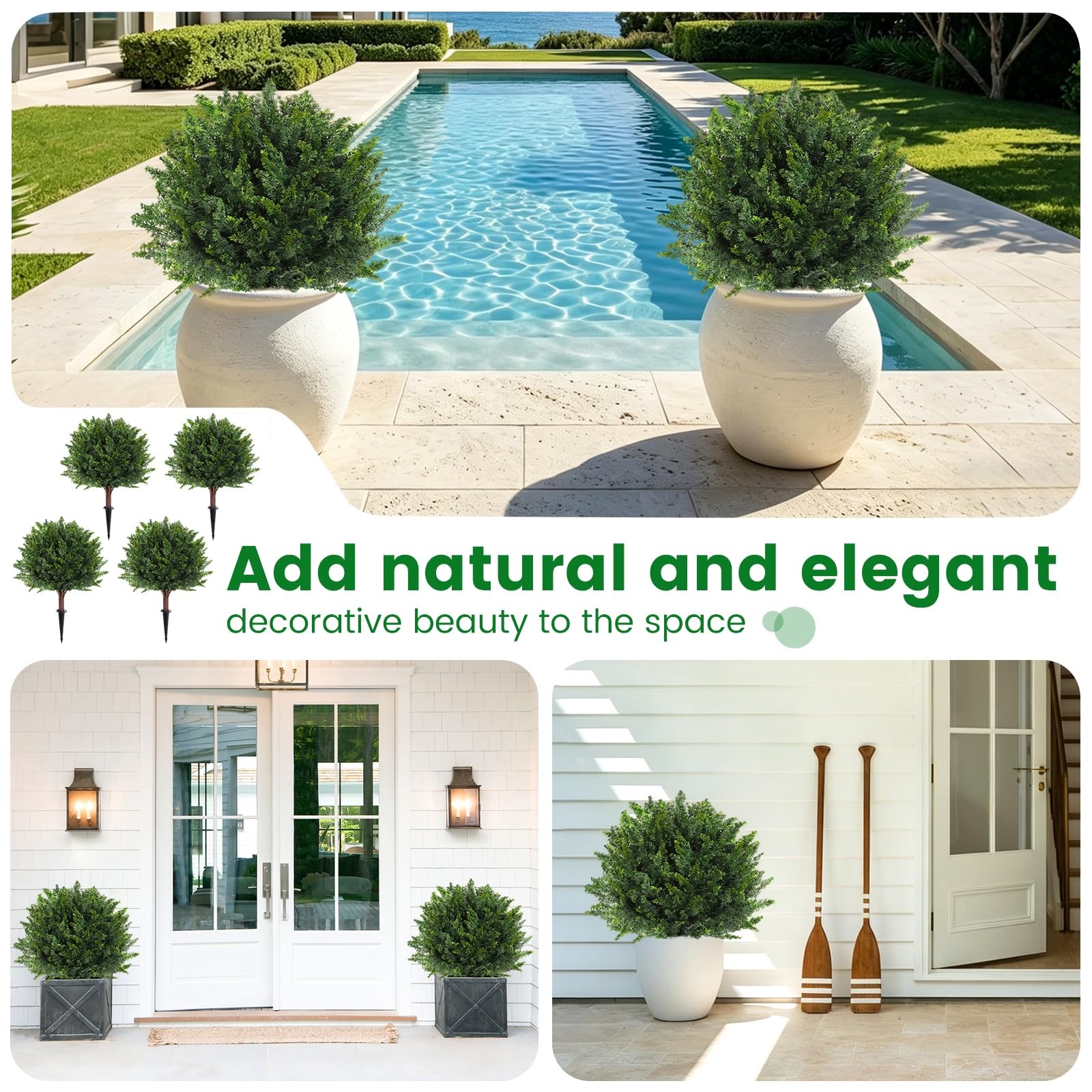 LRTCG Artificial Cypress Tree 23.5″ Set of 4, Artificial Cedar Evergreen UV R…