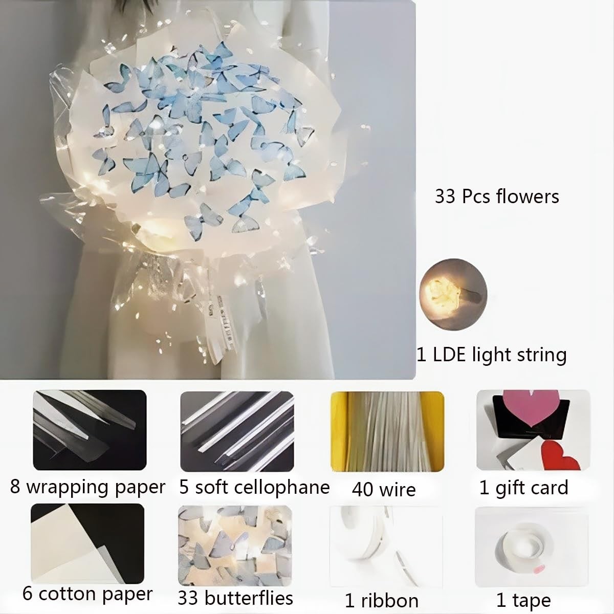 Artificial Flowers, DIY Flower Art Craft Kit, 33 Pcs Butterfly Flower Bouquet…