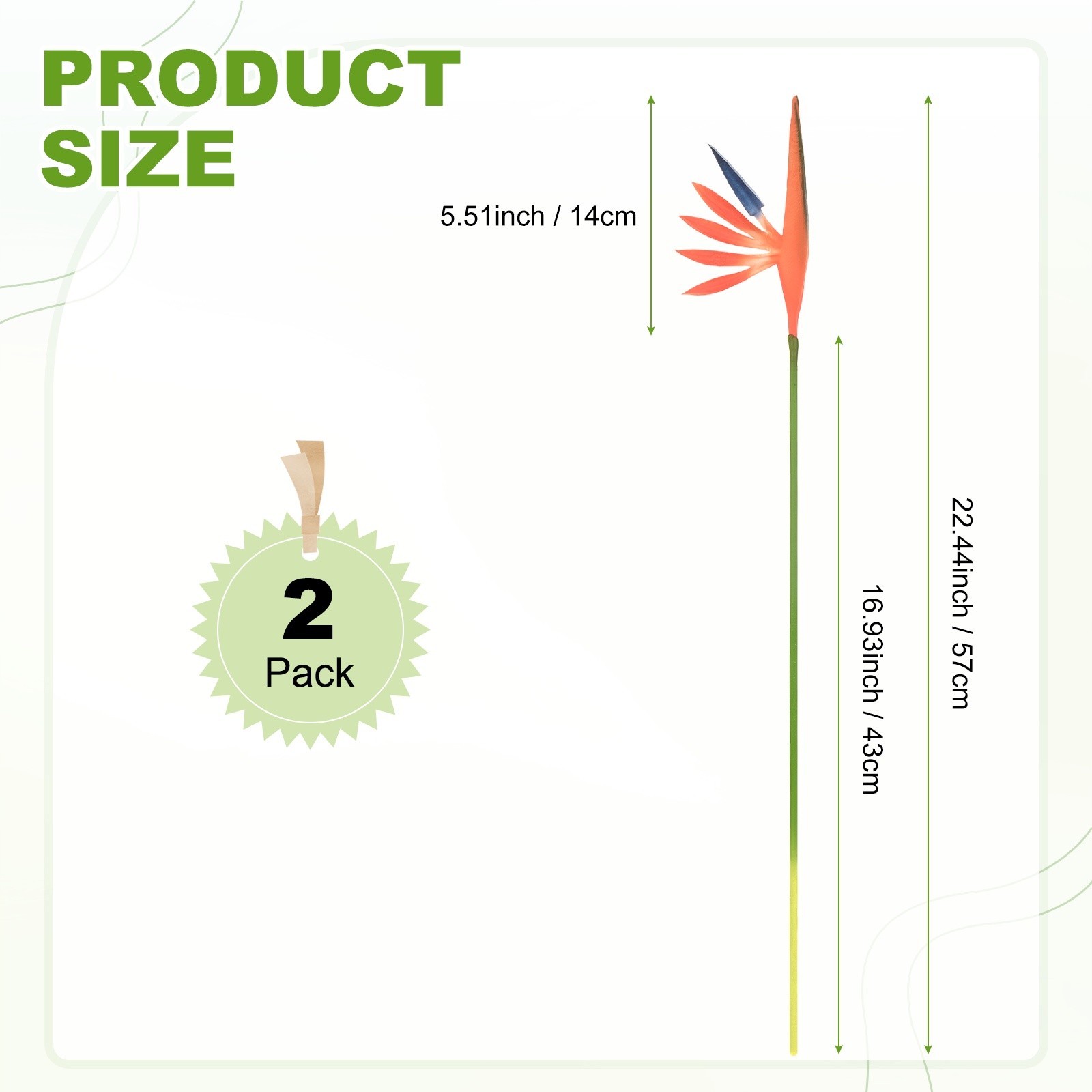 2-Pack Artificial Bird of Paradise Flowers 22 Inch for Home [Orange]