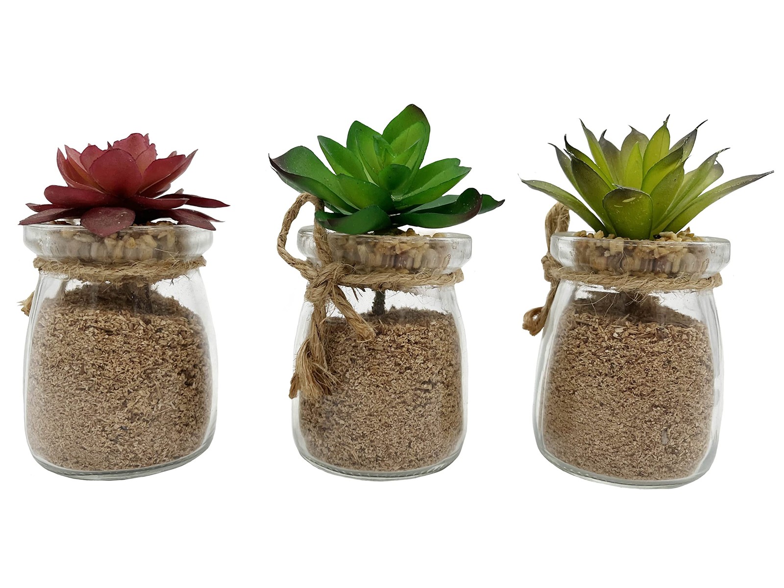3pcs Succulents in Glass Jar W/Metal Basket Indoor Spring Summer Faux Plant d…