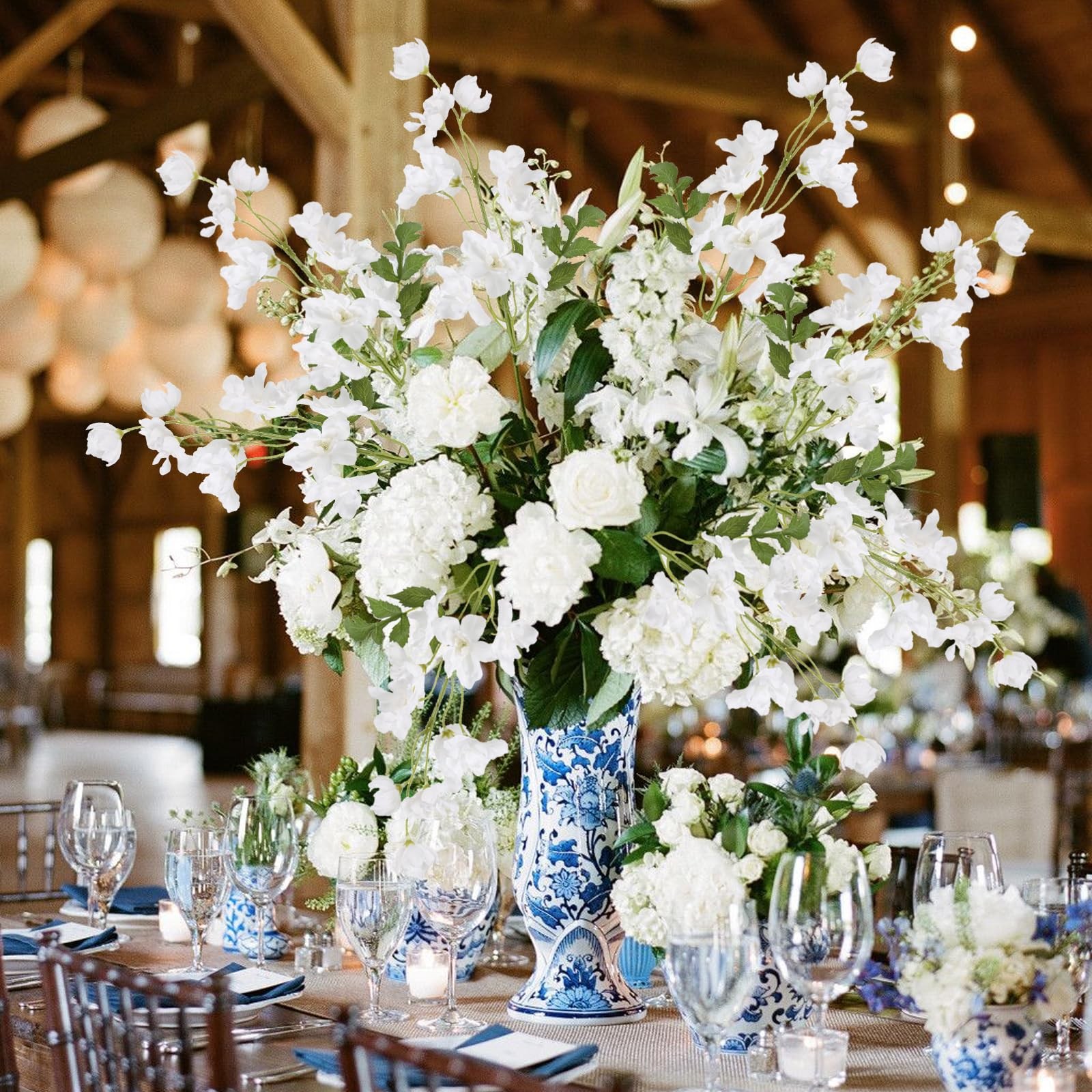 10PCS White Delphinium Artificial Flowers 19.7” Faux Delphinium Stems Silk L…