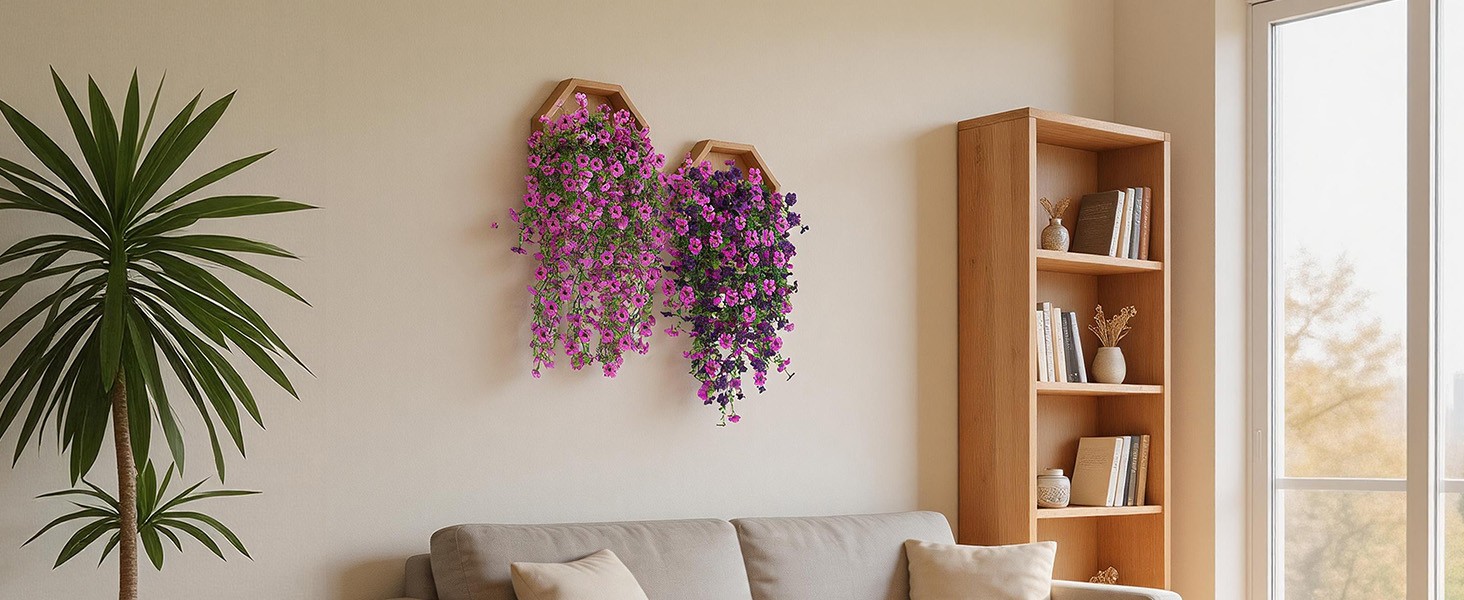 Artificial Hanging Flowers for Outdoors, 6PCS Faux Silk Artificial Flowers for