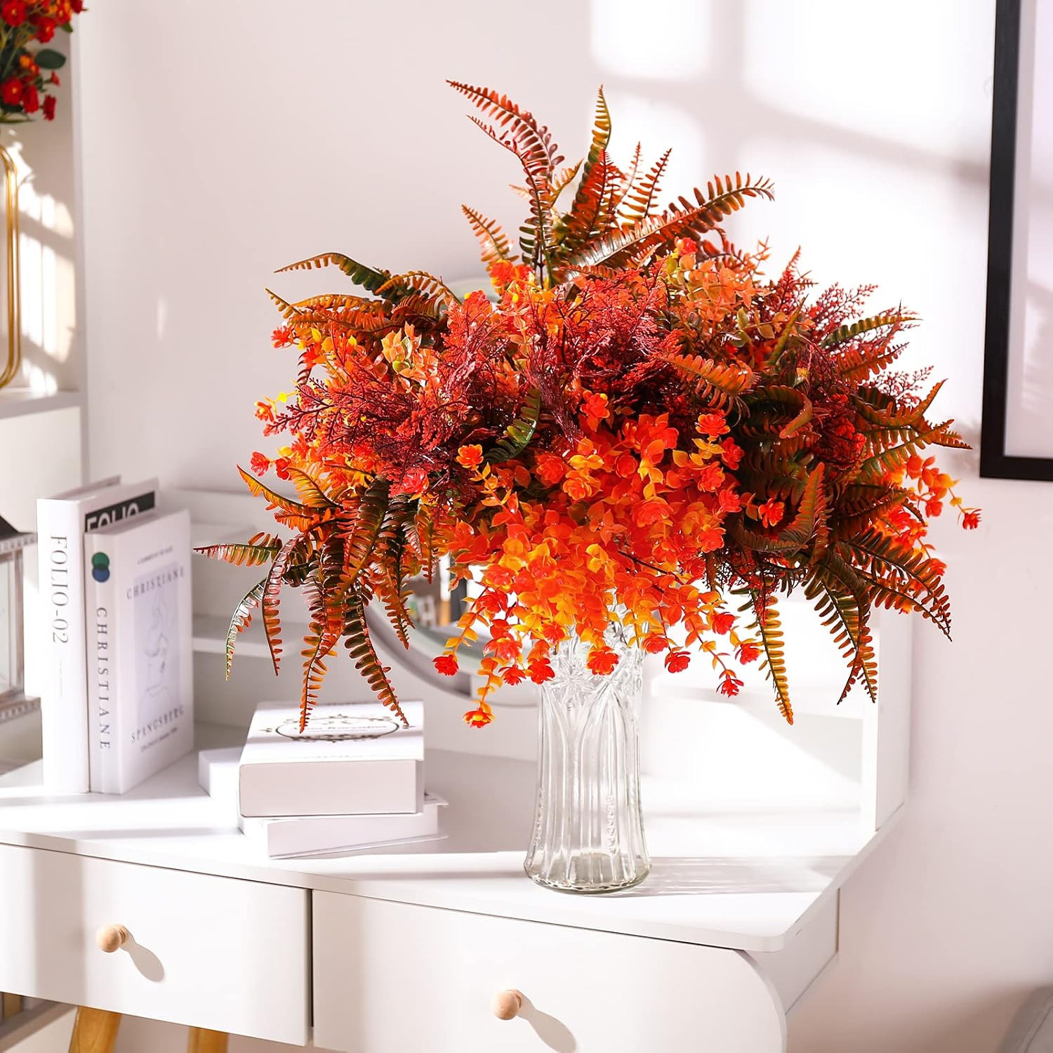24 Bundles UV Resistant Fall Faux Flowers for Home Garden Wedding Decor