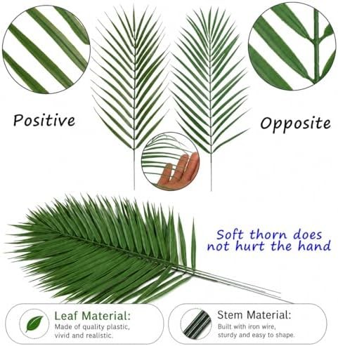 CCINEE 16 PCS Artificial Palm Leaves, Faux Large Palm Fronds Fake Tropical Plant