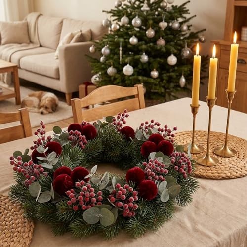 400 Pcs Berries Stems 12 mm Artificial Frosted Holly Berries for Dark Red