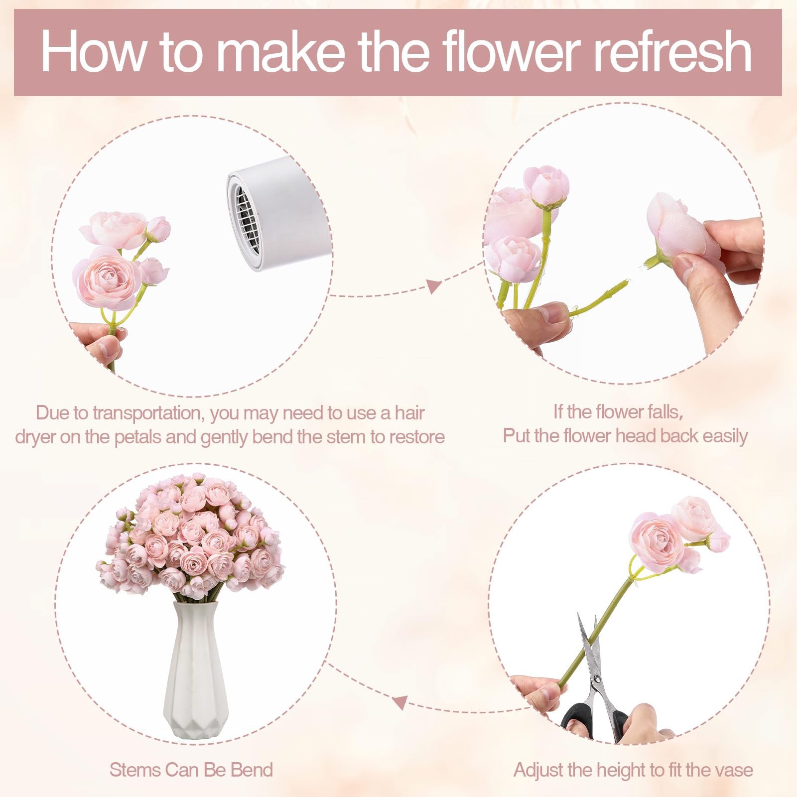 48 Pcs Ranunculus Artificial Flower,Real to Lifelike Peonies Artificial Flowe…