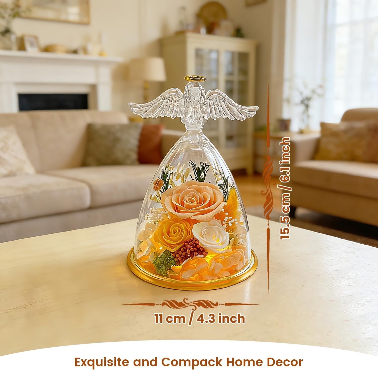 Forever Flowers in Glass Angel Figurine, Preserved Roses Gifts for Her Women …
