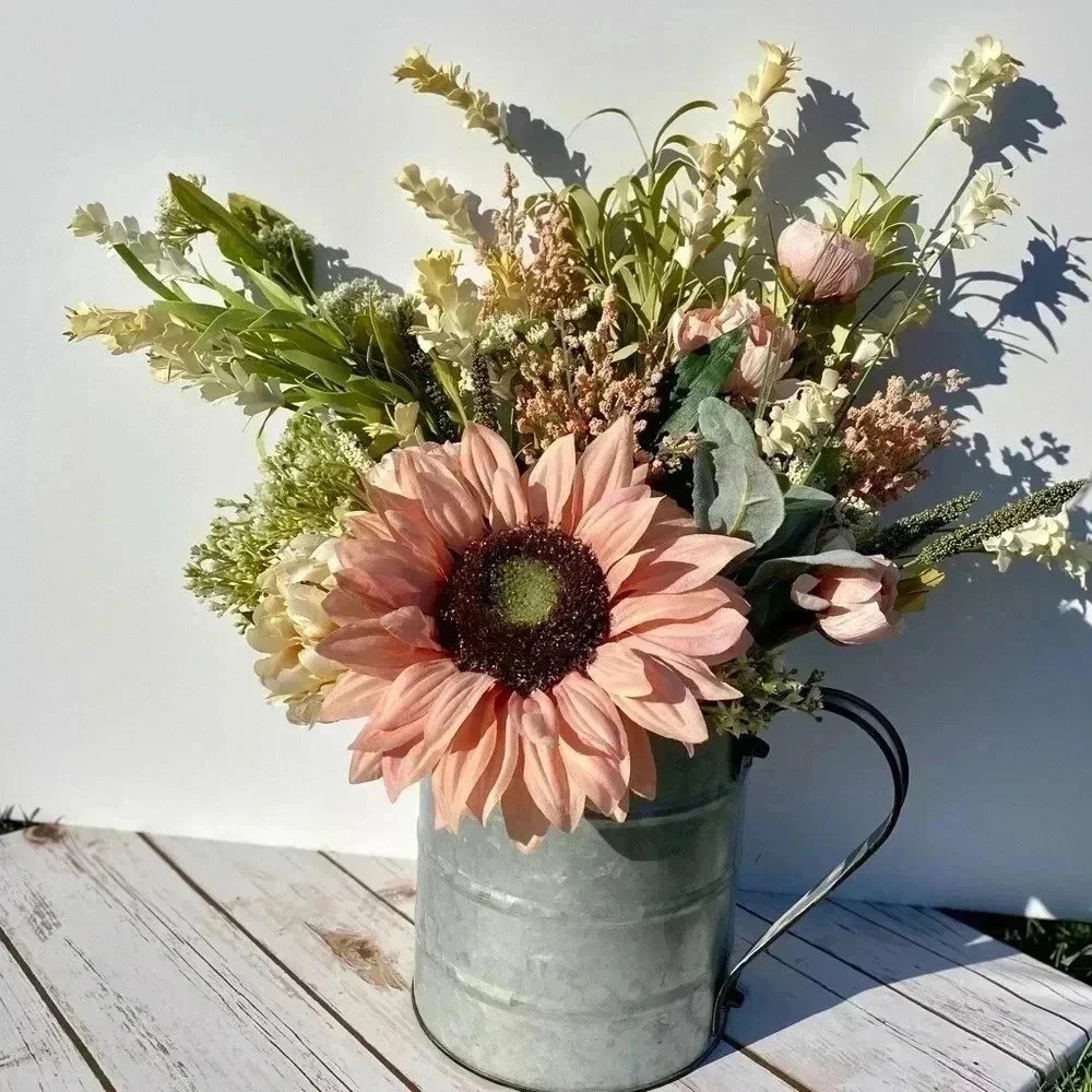 NEW Southern Sunflower farmhouse floral arrangement in galvanized container