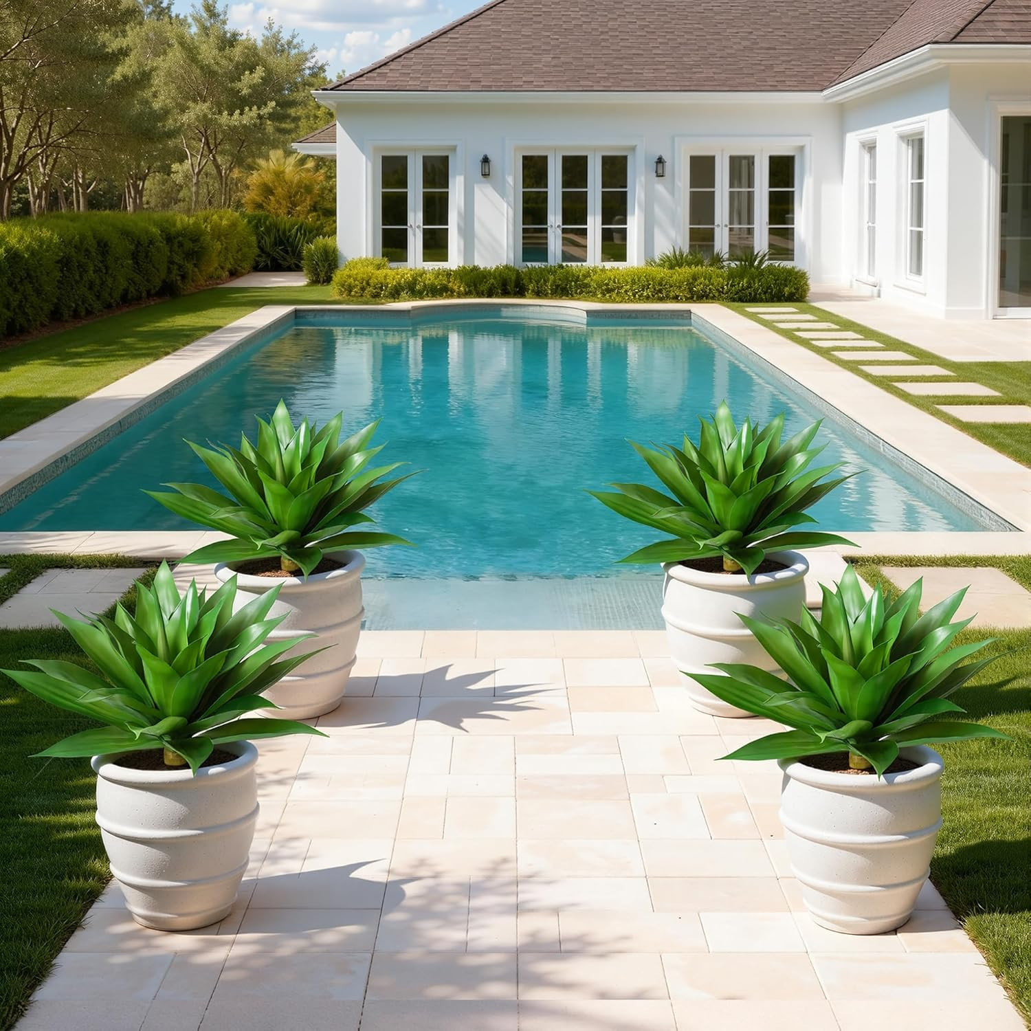 Ivydale Fake Plants, 2 Pcs 28″ Agave Artificial Plants Outdoor UV Resistant Faux