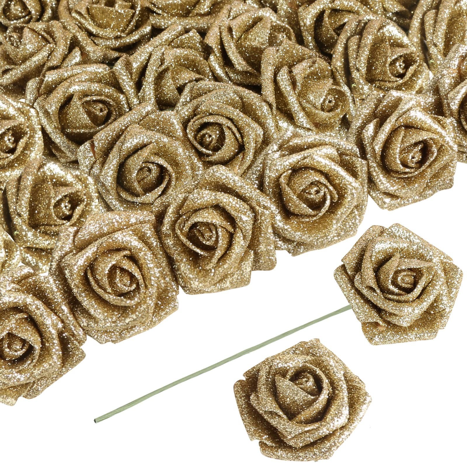30 PCS Gold Glitter Foam Roses – Fake Flowers for Wedding, Home Decor, DIY Cente