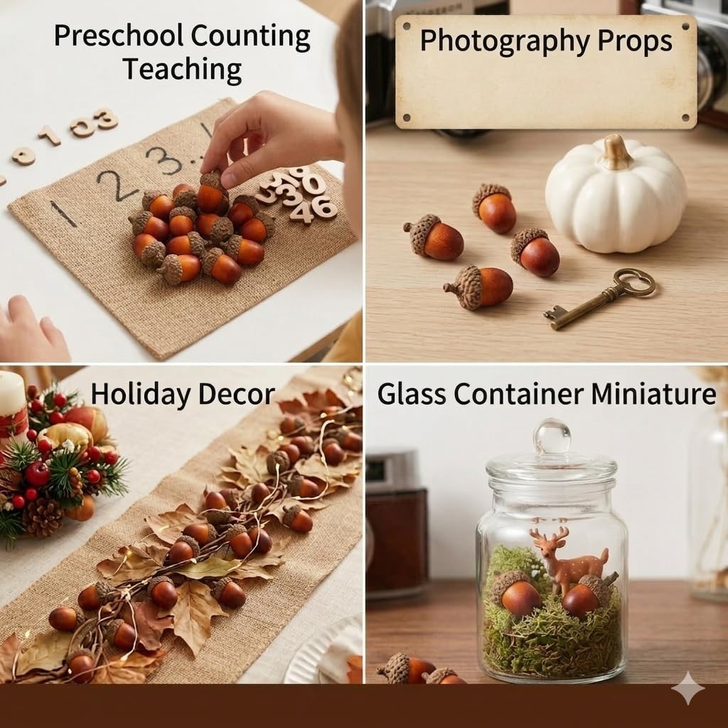 100pcs Artificial Acorns, 1.5 Inch Fake Nuts for Woodland Baby Shower & Weddi…