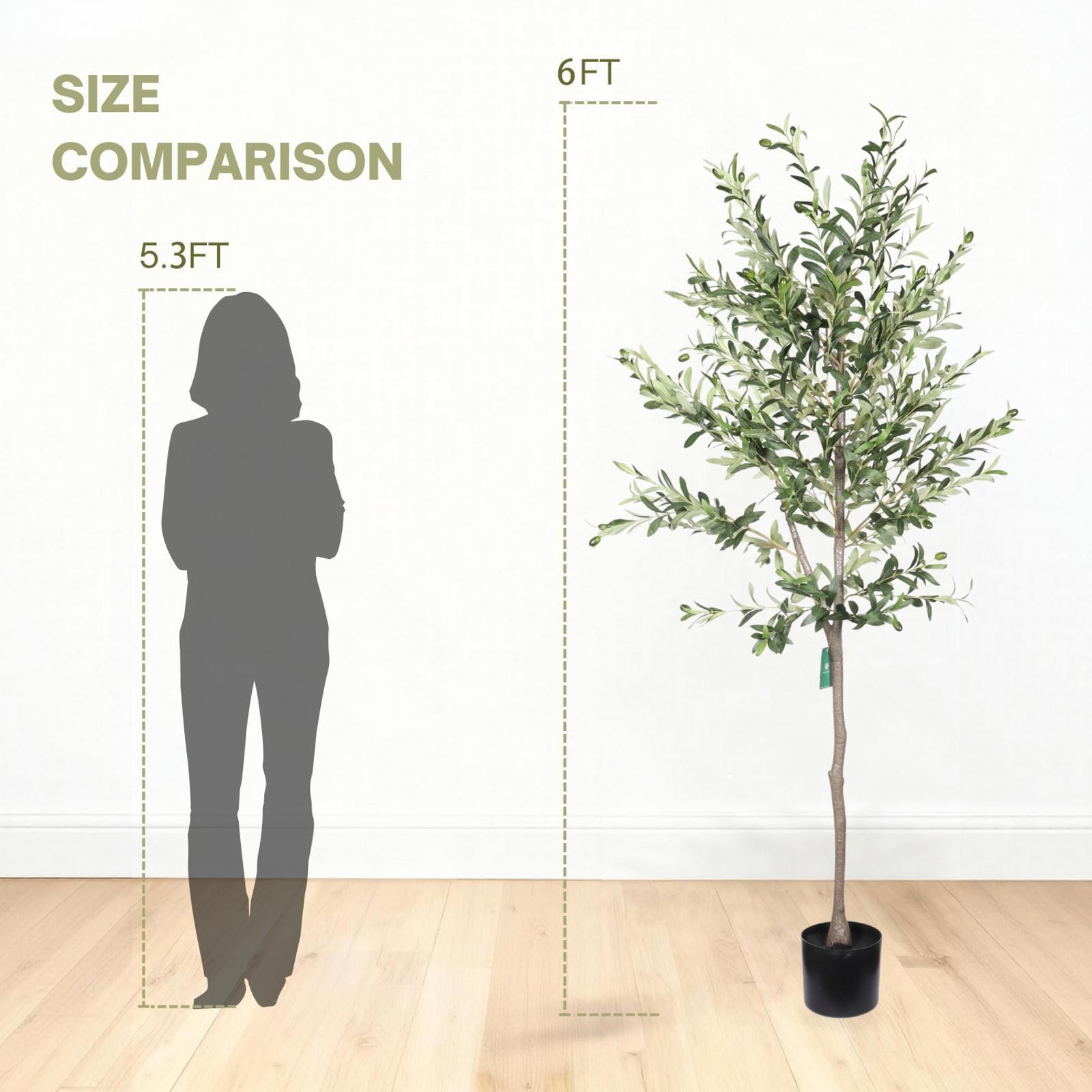 6ft Artificial Olive Tree Black Plastic Pot Artificial Plants Decoration Faux
