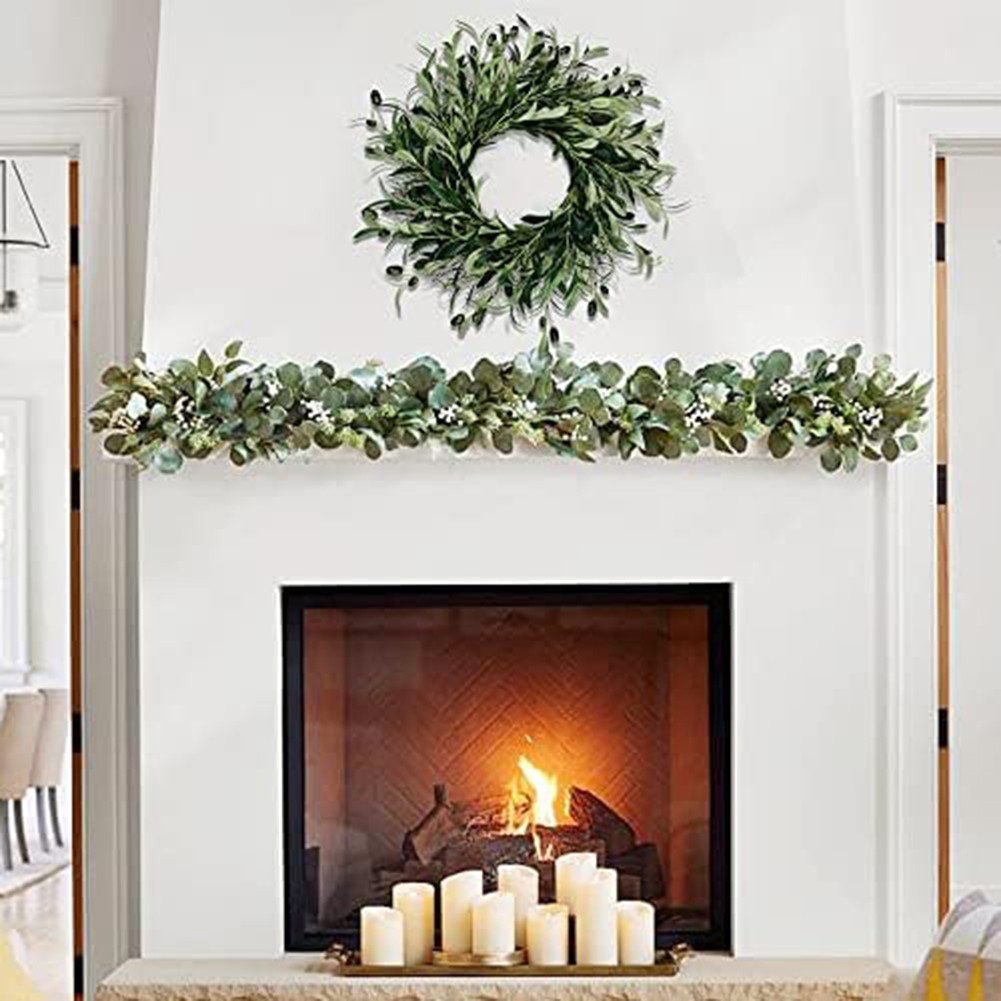 Artificial Green Olive Wreath For Front Door Decoration – Year-round Farmhouse