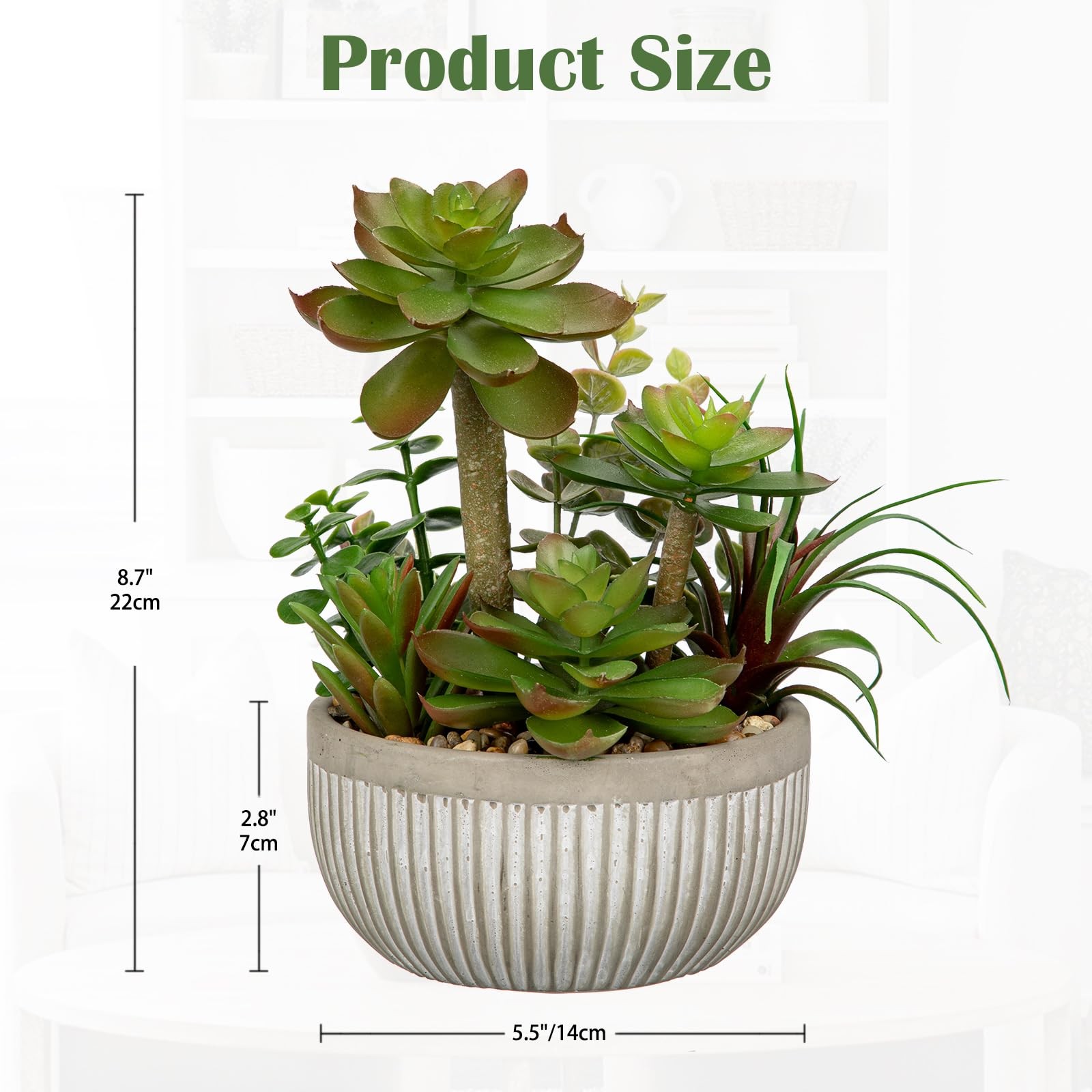 Small Faux Assorted Fake Succulent Plant Cement Potted Home Table Office Desk