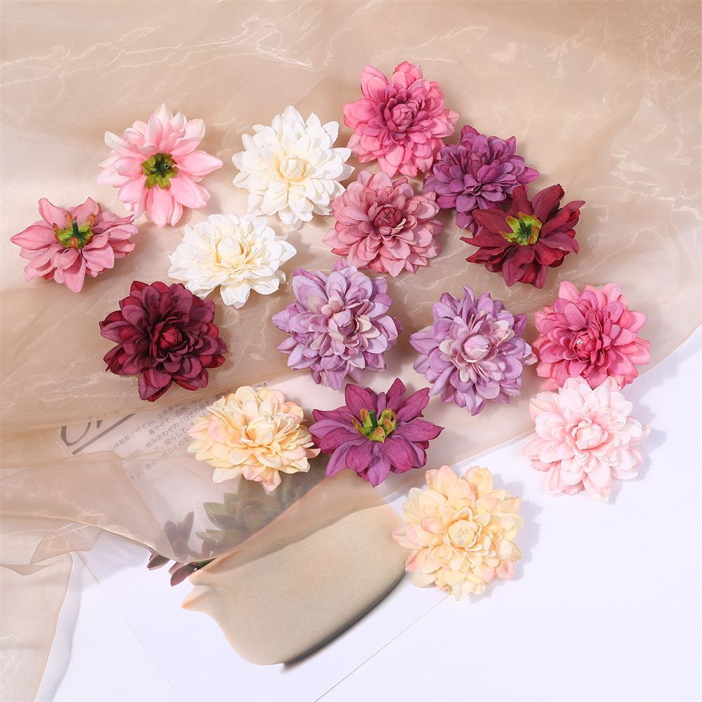 Dahlia Silk Artificial Wreath Flowers Wedding Home Decorate Fake Head Flower 5pc