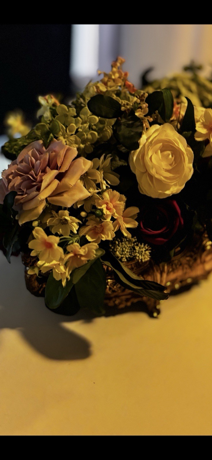 Large Elegant PINKS Flower Arrangement In Antique Brass Victorian Centerpiece