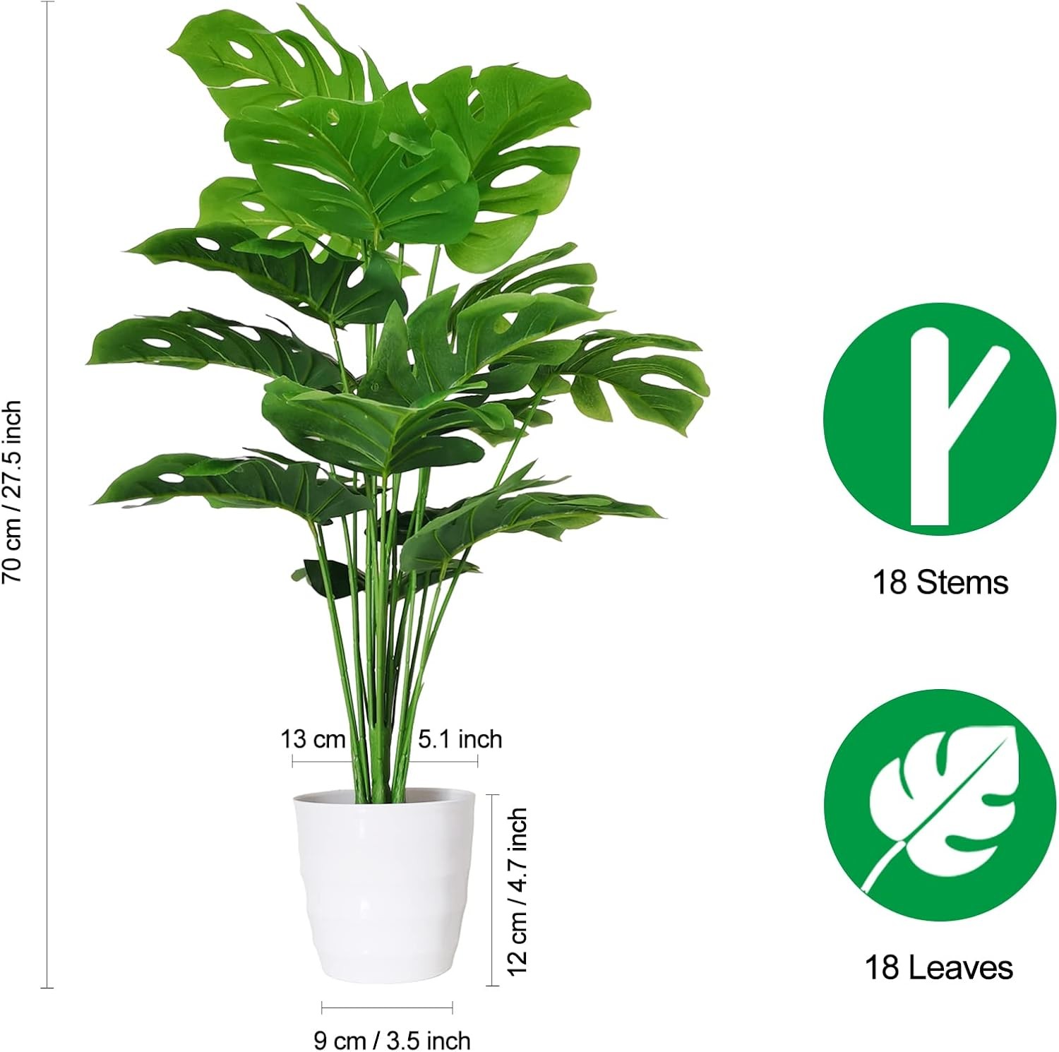 Set of 2 Artificial Monstera Deliciosa Plants in Pots Fake Tropical Palm Tree W/