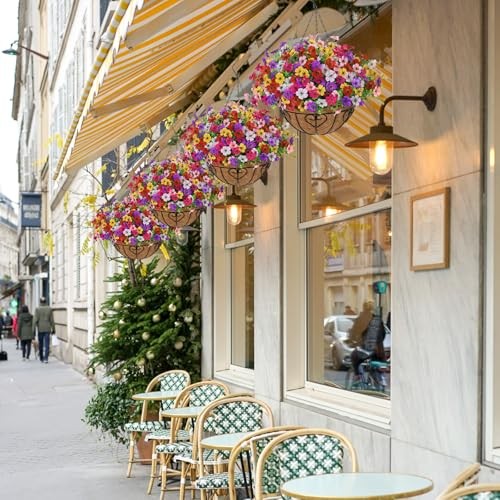 2 Set Artificial Flowers with Hanging Basket, 2 Outdoor 2pcs Azalea 6 Colors