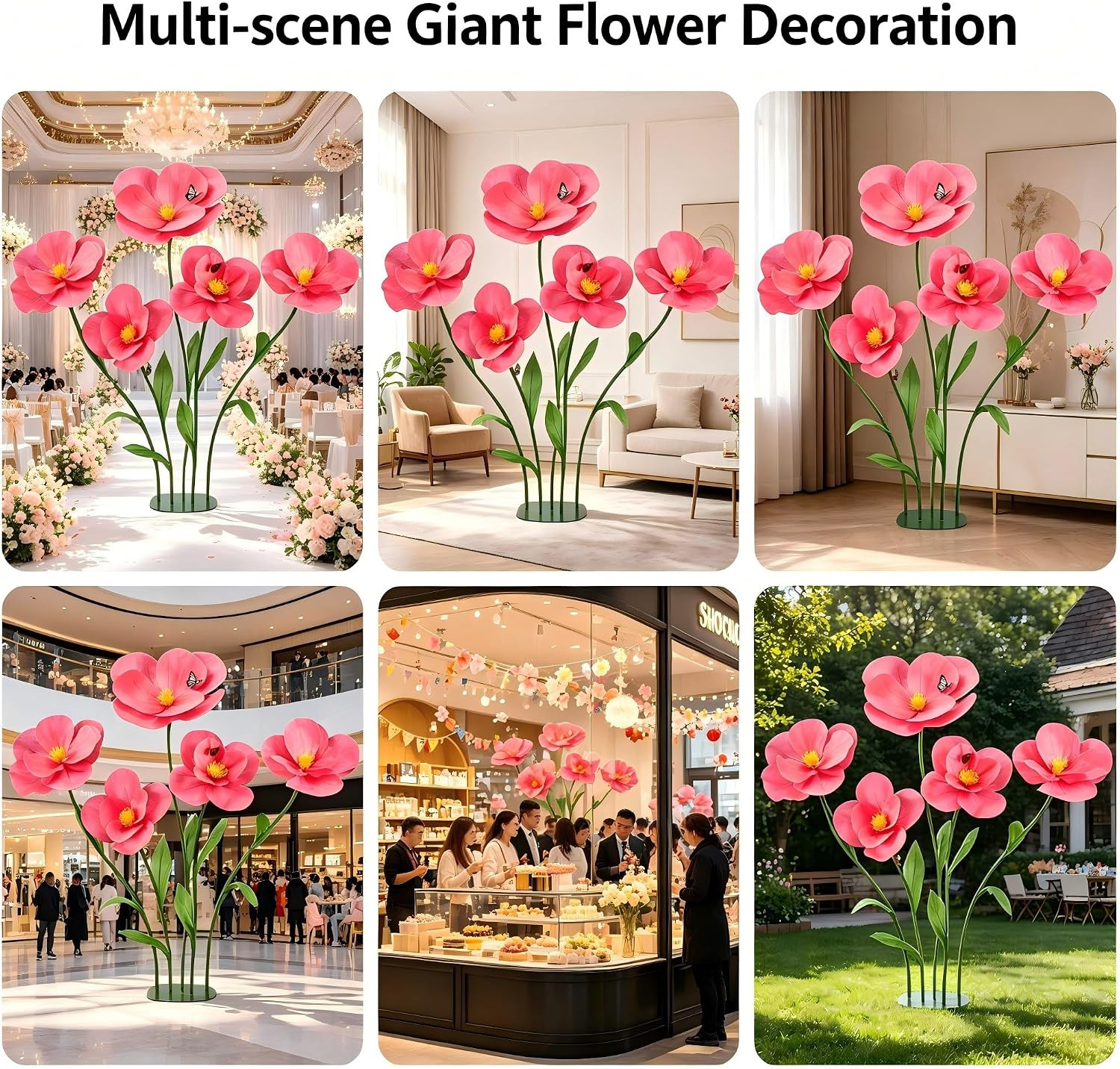 5 PCS Giant Flowers for Decoration with Stand 5.9 Ft Large Artificial Poppy | Ha