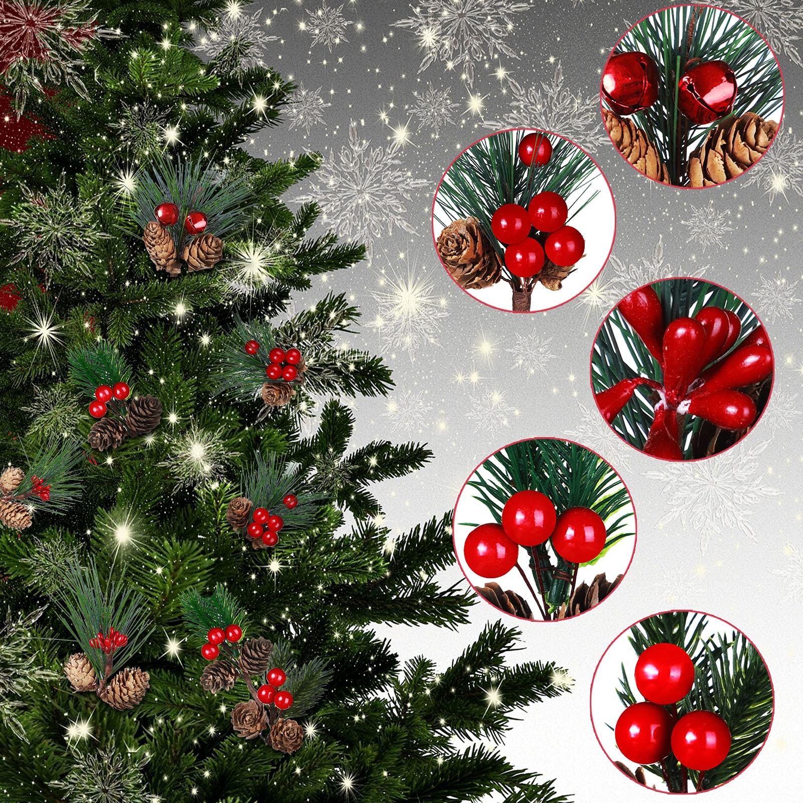 20 Pieces Christmas Artificial Pine Picks Set Simulation Pinecones Acorns Red…