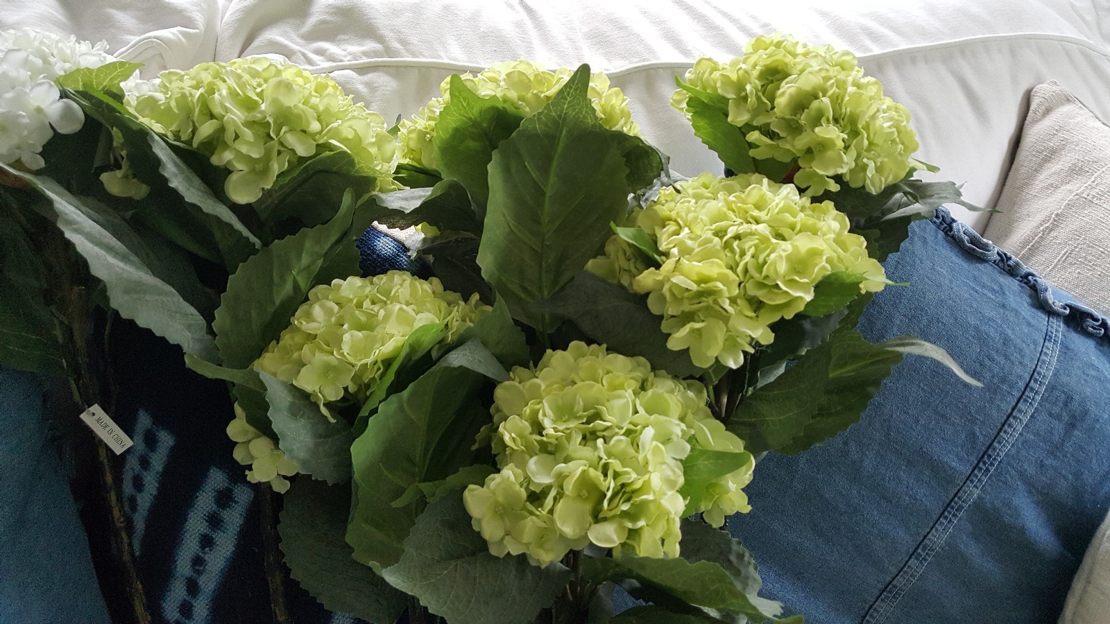 Faux Hydrangea Stems Bundle 12 White & Limelight Green 31 Inch