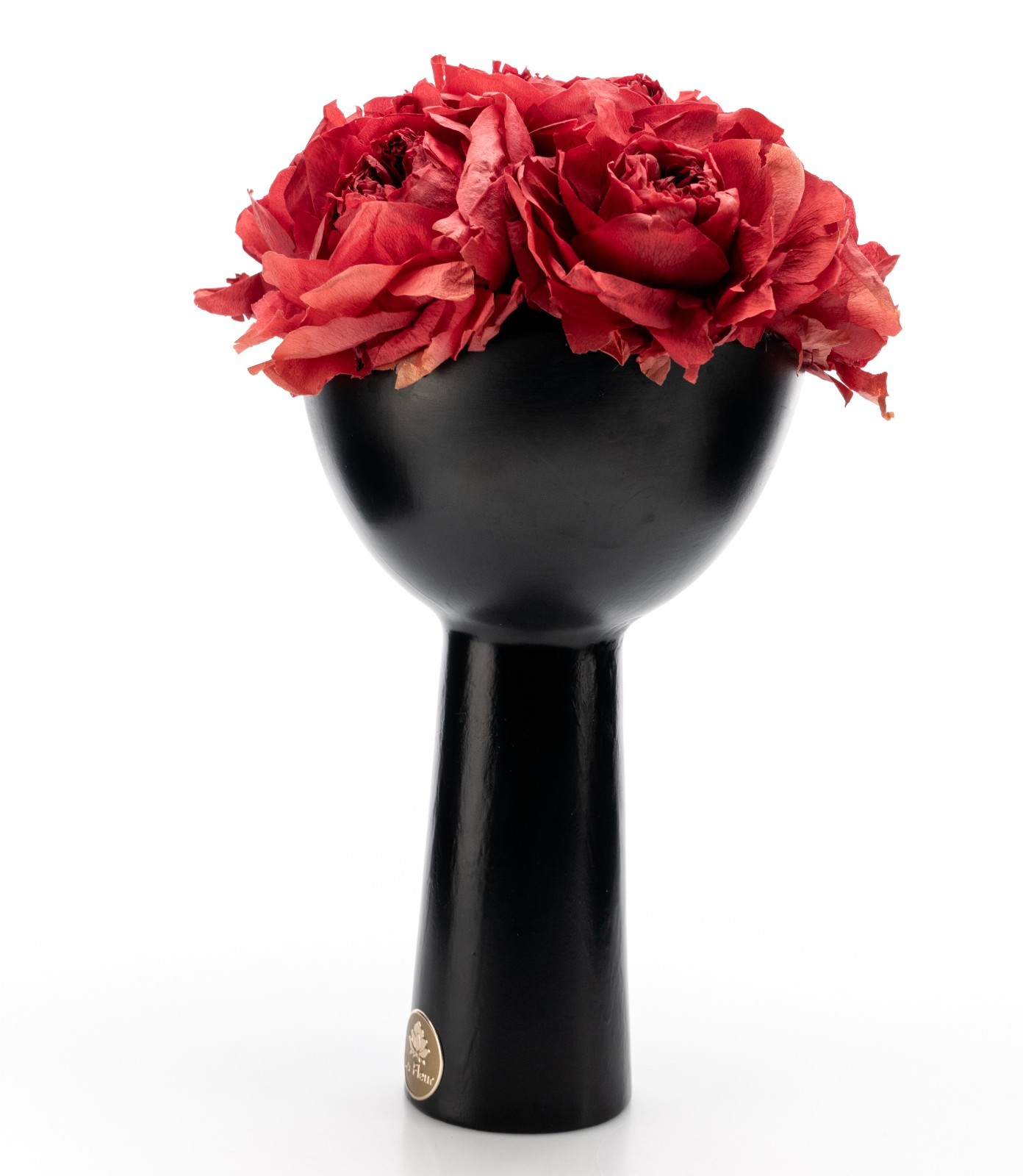 La Fleur Bouquets Red Peonies In 9″ Black Ceramic Vase Los Angeles 11.5″ USED