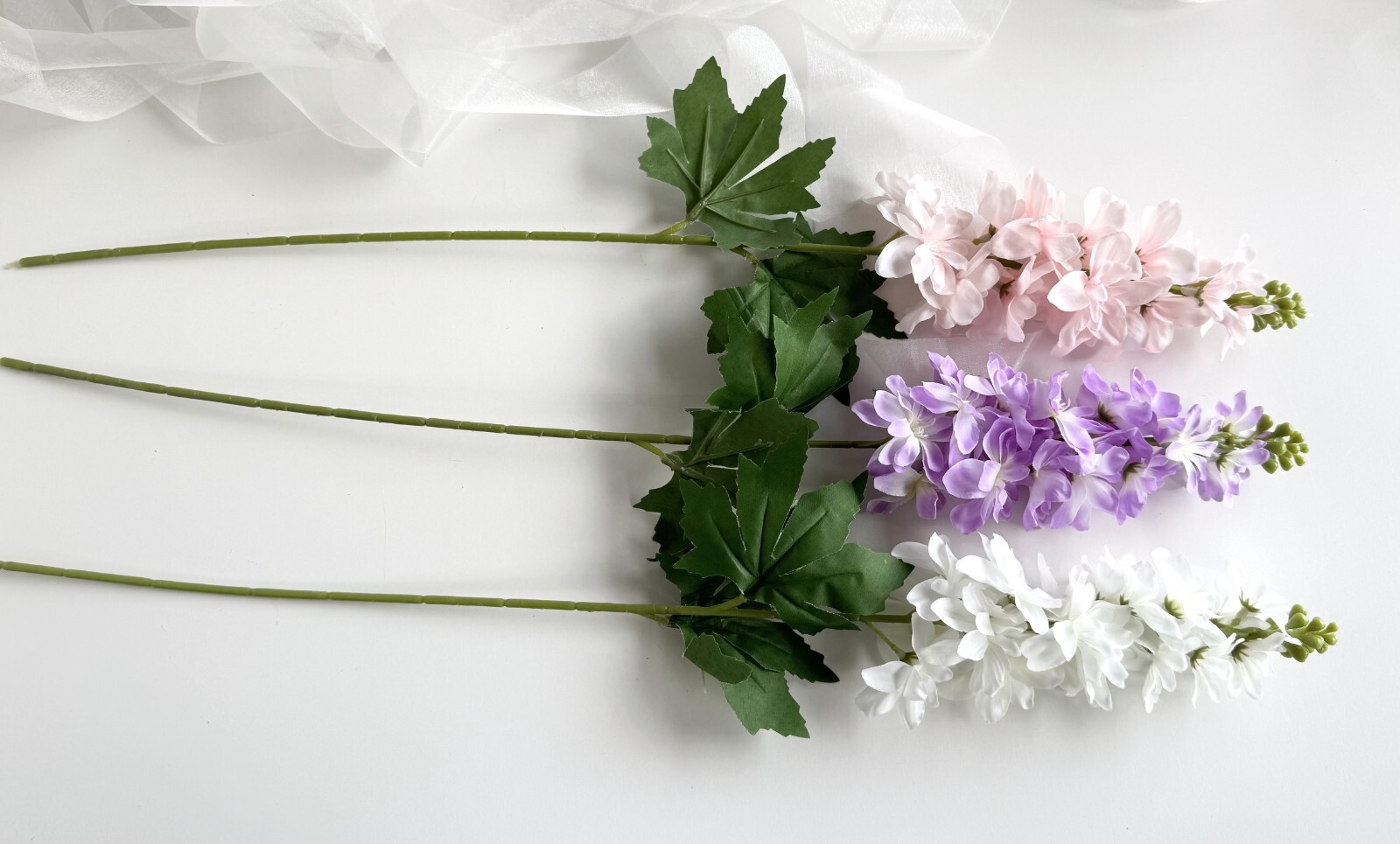Delphinium Flower Stem Faux Silk Florals White Pink Purple Cottage Flowers x 1