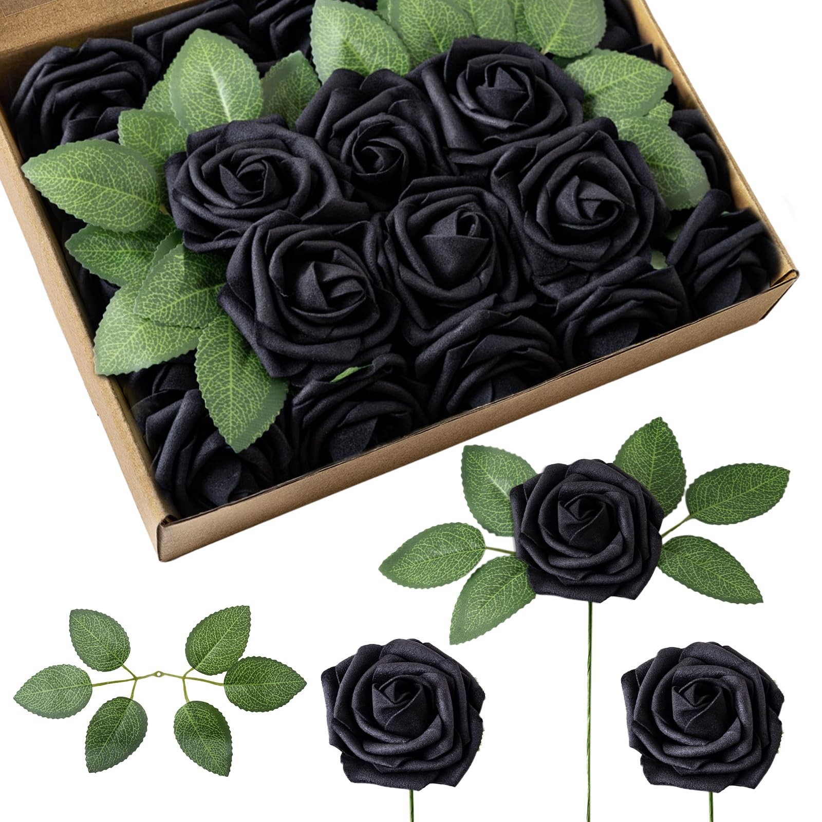 Fake Roses Artificial Flowers Real Look 25 Pcs Foam Fake Roses with Stems for…