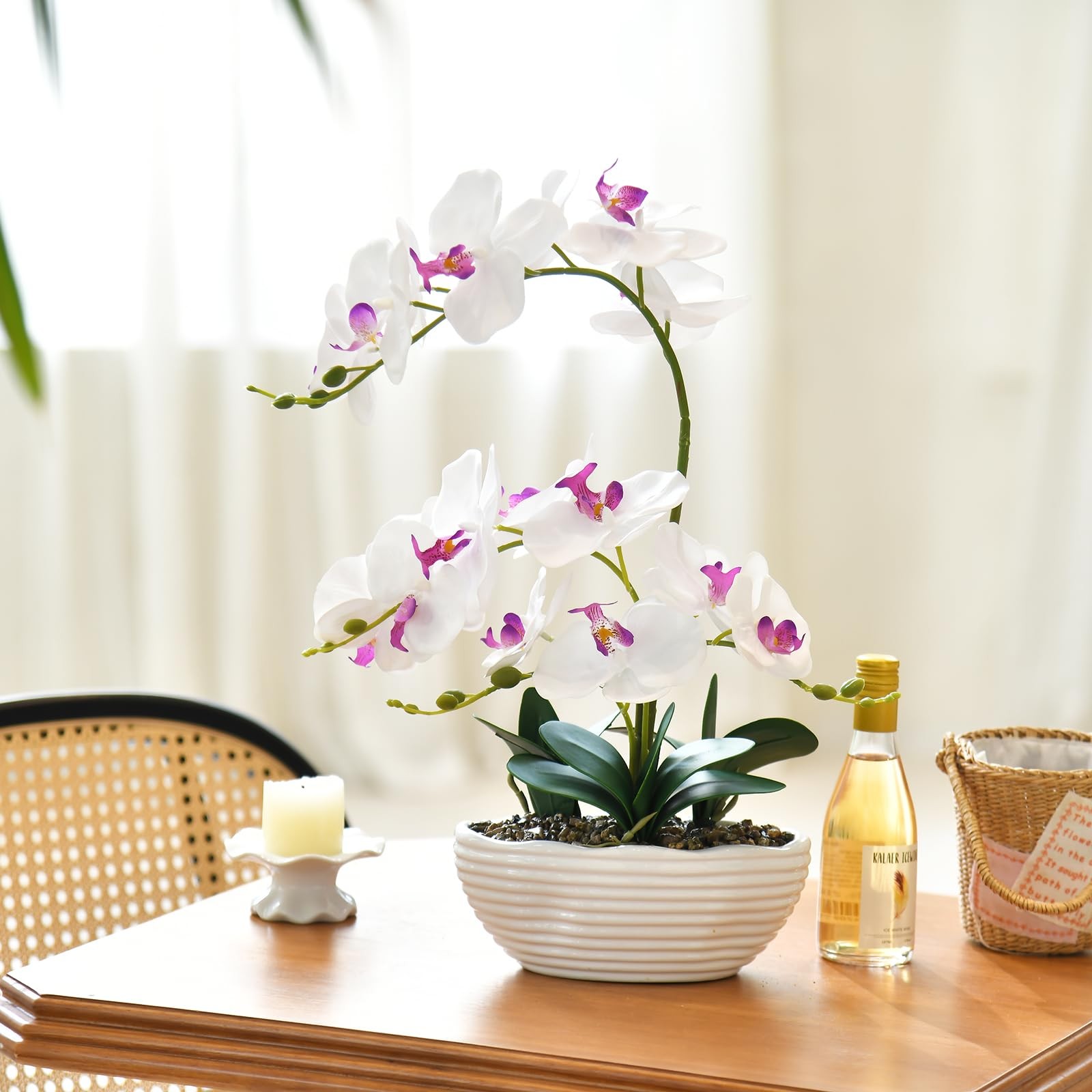 19″ H Phalaenopsis Faux Orchid Plant Silk Orchid Centerpiece Artificial Flora…