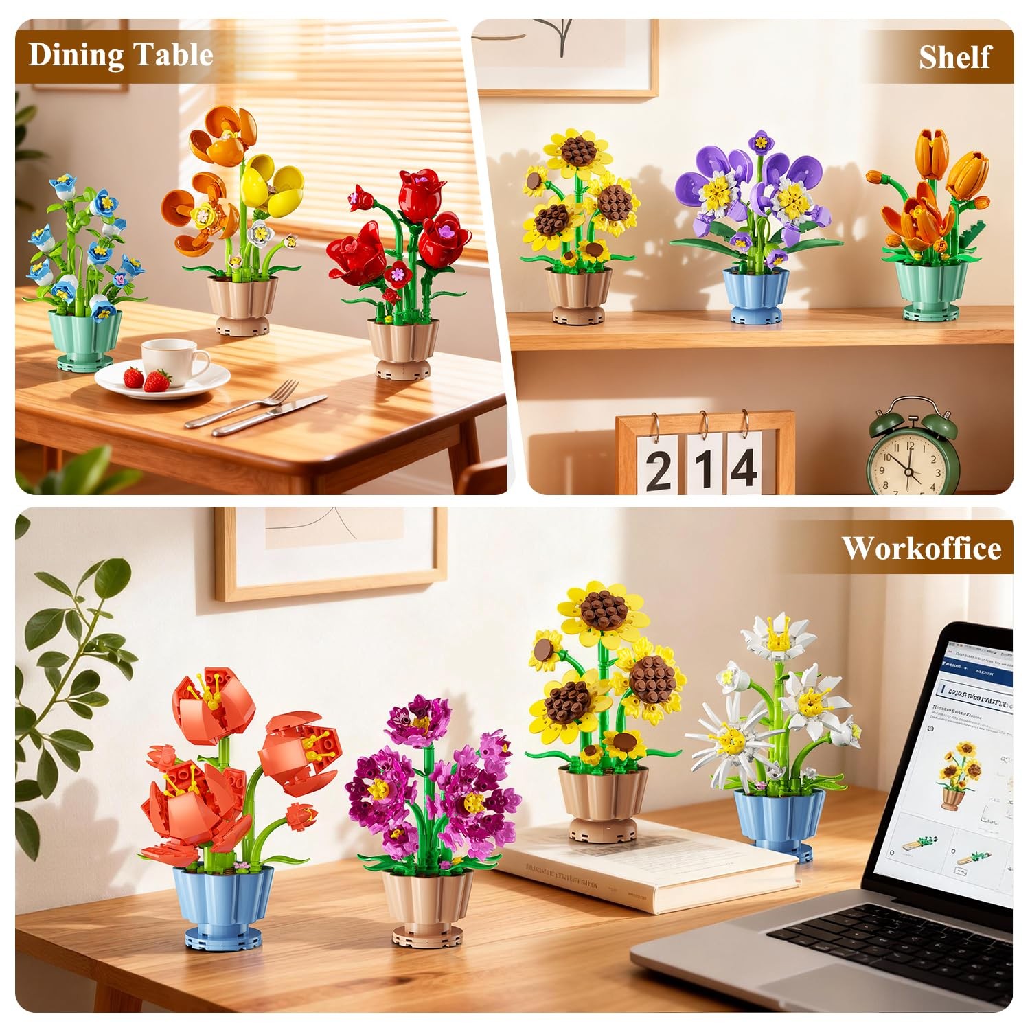 9 Pack Flowers Botanicals Collection 3.6MM Mini Building Set-1362PCS Flower Plan