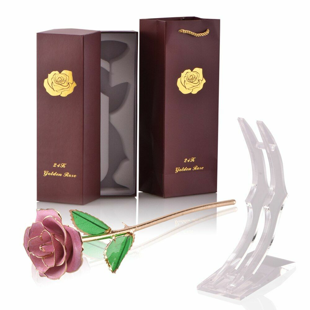 Gold Artificial Rose Flower In Box Surprize Birthday Valentine Day Gift For Girl