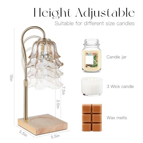 Candle Warmer Lamp with Timer: Flower Gold Candle Lamps Height Gold Flower