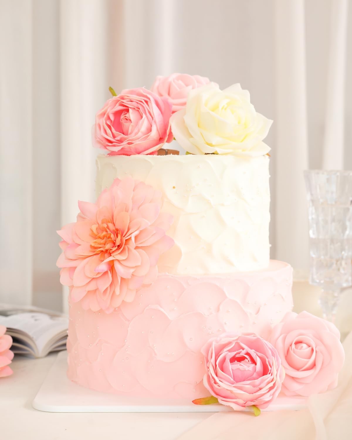 Artificial Flowers Combo, Peach Pink Silk Roses, Peonies, Dahlias with Stems …