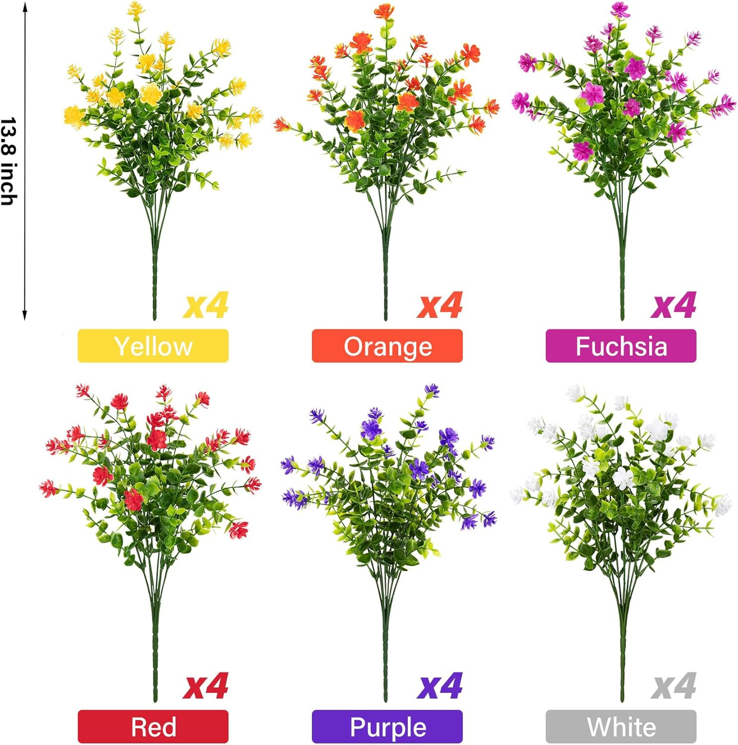 24 Bundles Artificial Flowers for Outdoors Decoration Fake Flowers UV Resistant