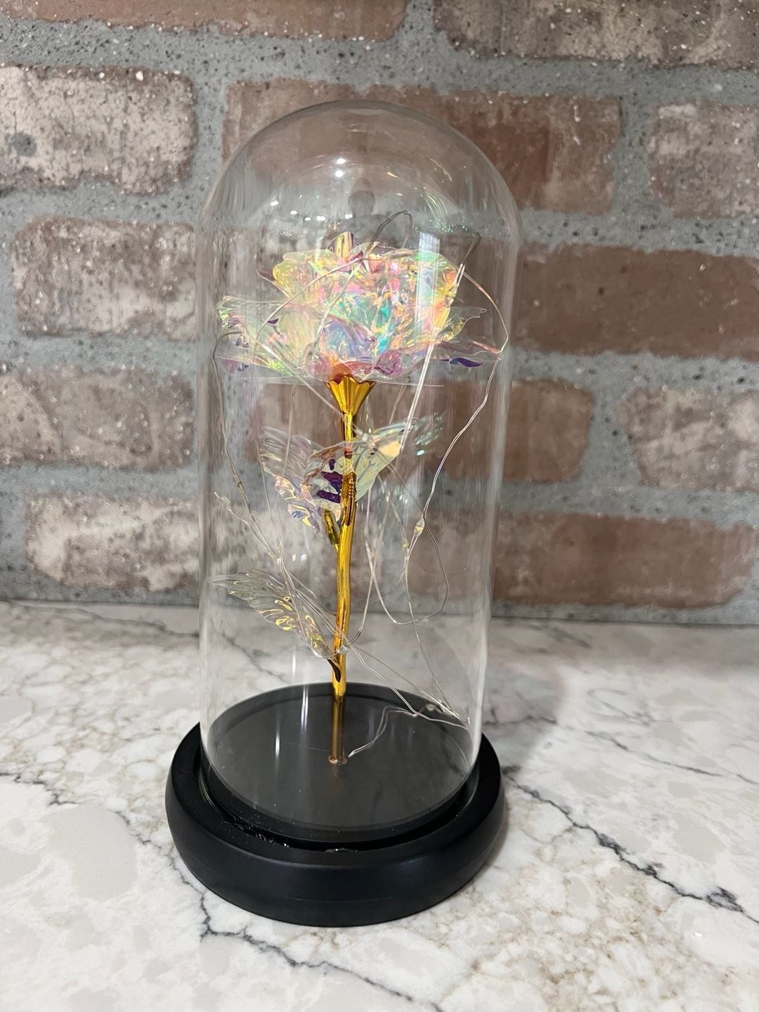 Galaxy Rose in Glass Dome with Multi-Color LED Lights, 8 Inch