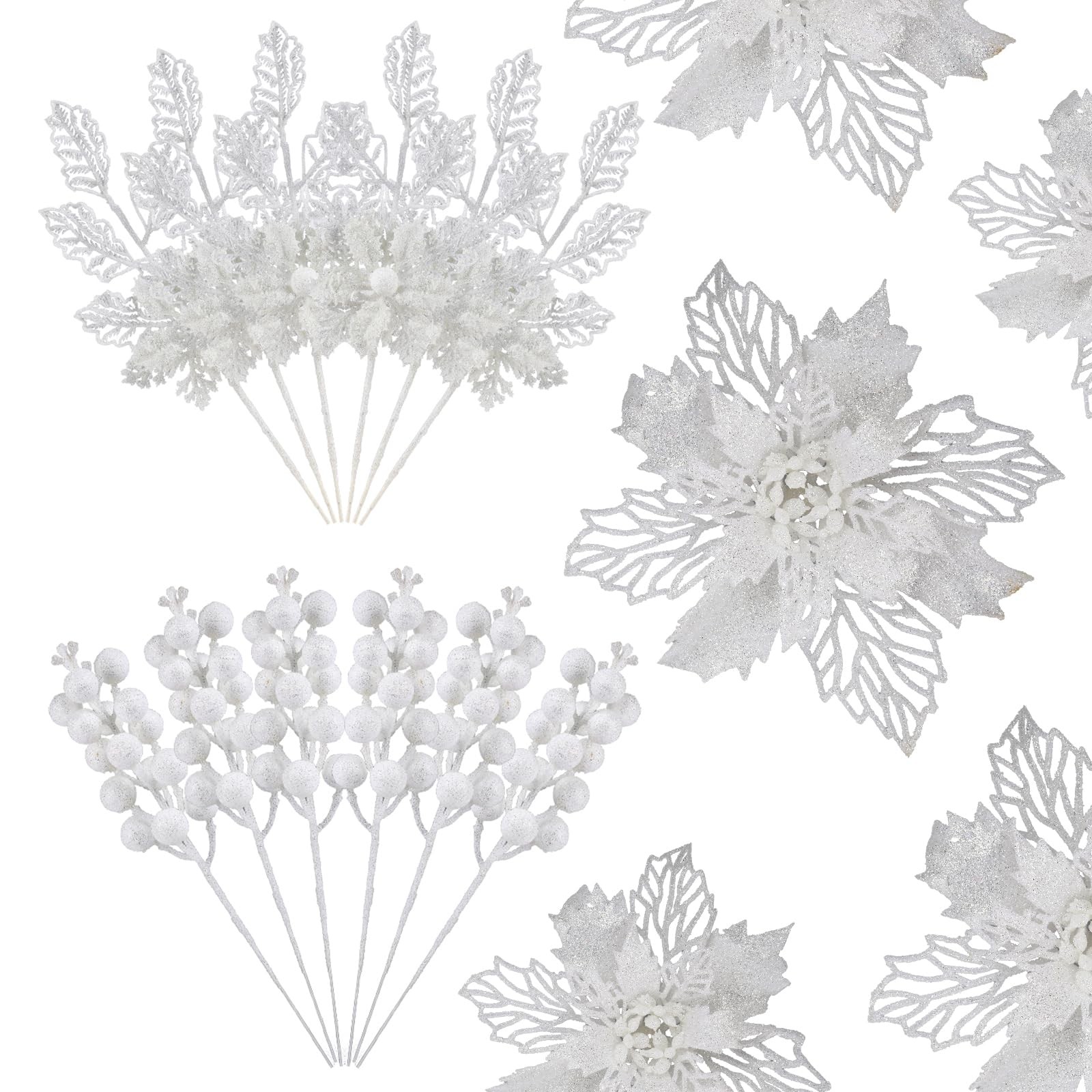 24 PCS Christmas Tree Decorations, 12 PCS Poinsettia Flowers Artificial+6 PCS…